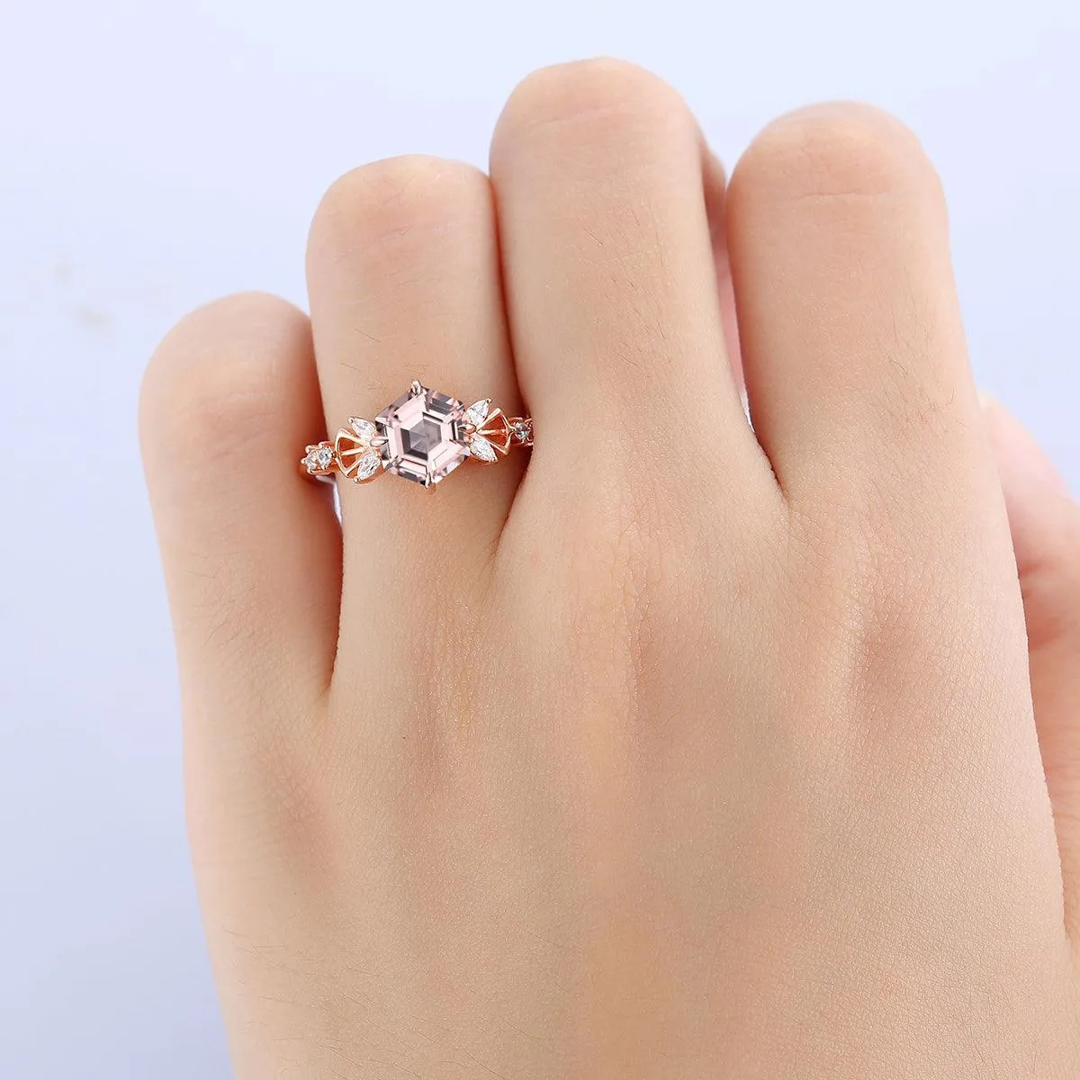 Vintage 1.7 CT Hexagon Cut Natural Pink Morganite Luxury Design Women Gift Sliver Ring