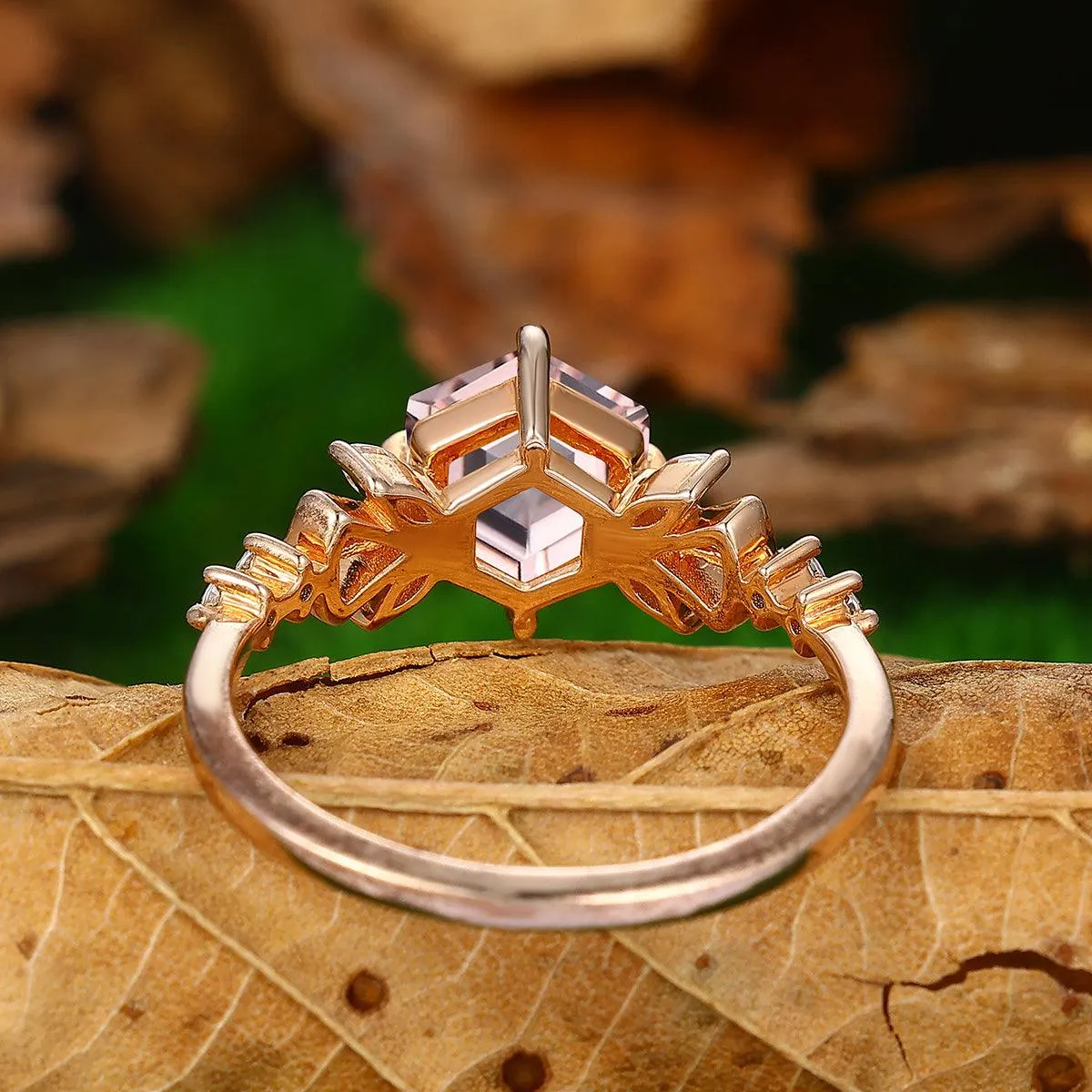 Vintage 1.7 CT Hexagon Cut Natural Pink Morganite Luxury Design Women Gift Sliver Ring
