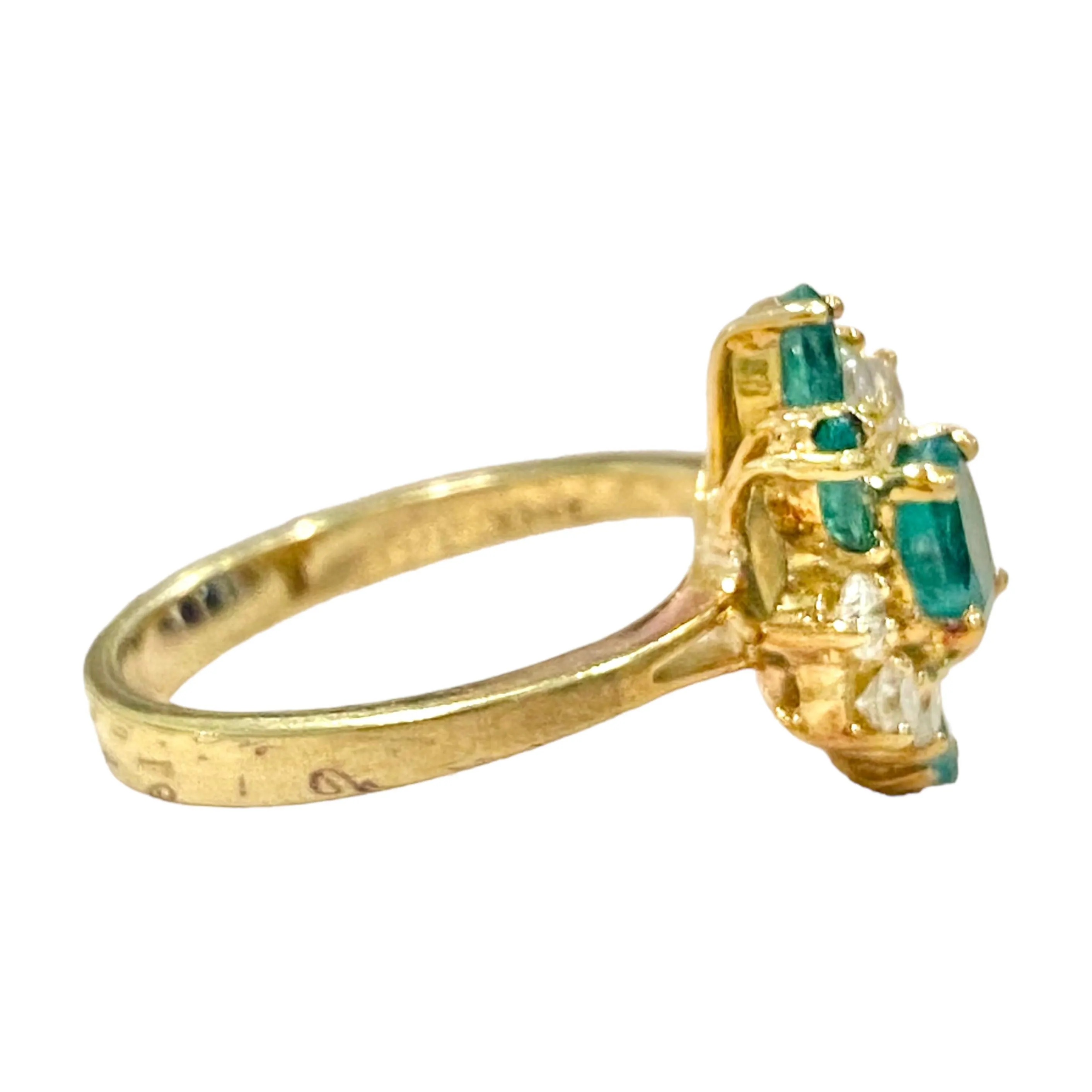 Vintage 18K Yellow Gold Emerald & Diamond Ring