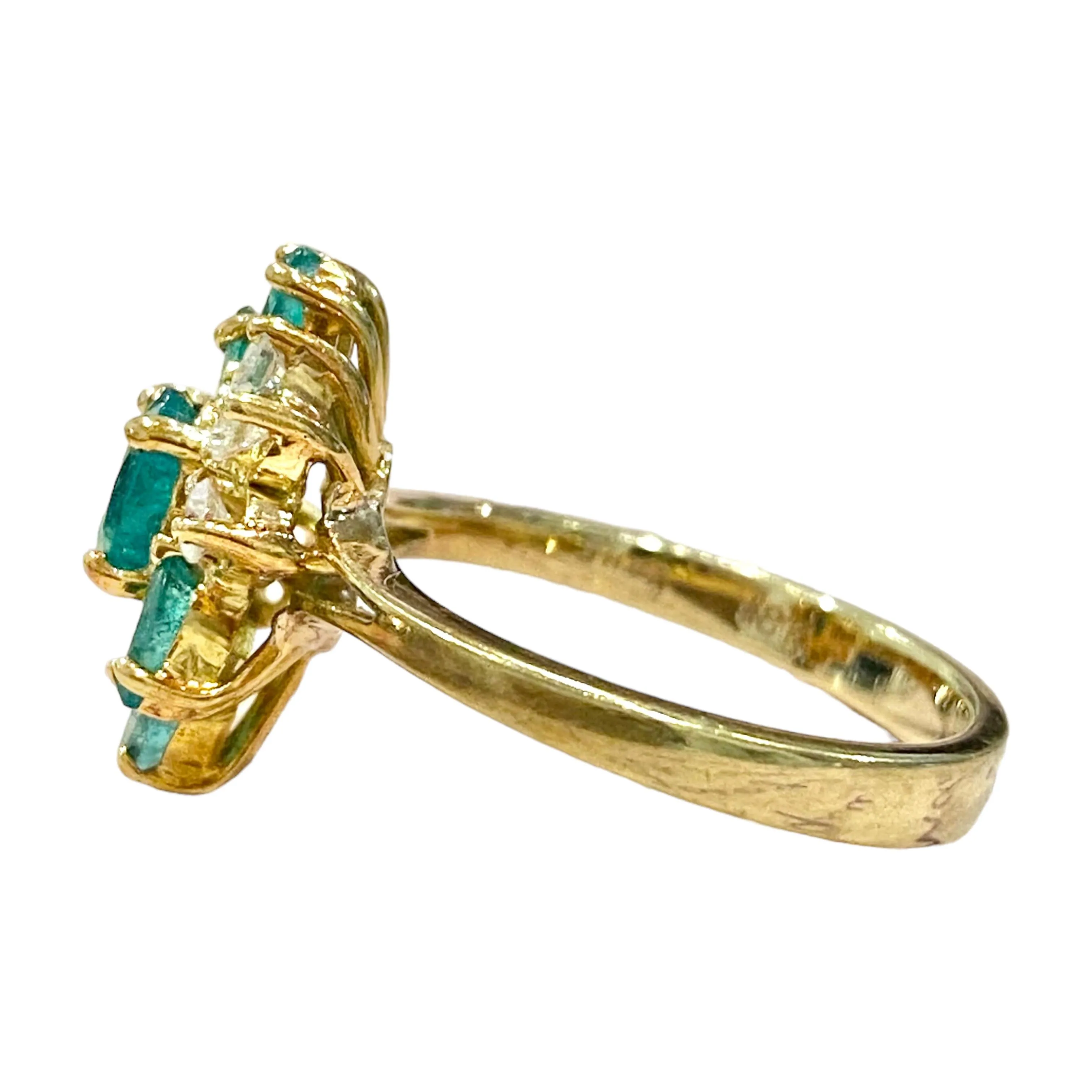 Vintage 18K Yellow Gold Emerald & Diamond Ring