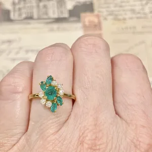 Vintage 18K Yellow Gold Emerald & Diamond Ring
