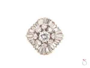 Vintage 2.53 Carats Diamond Ballerina Engagement Ring in 14K White Gold