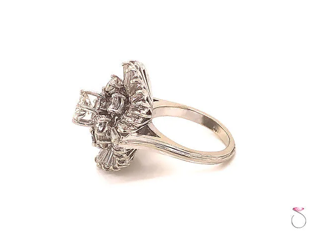Vintage 2.53 Carats Diamond Ballerina Engagement Ring in 14K White Gold