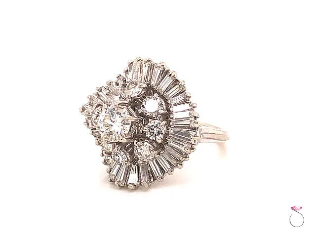 Vintage 2.53 Carats Diamond Ballerina Engagement Ring in 14K White Gold