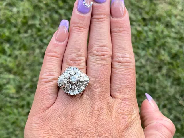 Vintage 2.53 Carats Diamond Ballerina Engagement Ring in 14K White Gold