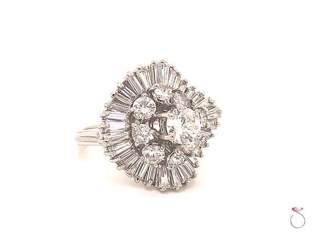 Vintage 2.53 Carats Diamond Ballerina Engagement Ring in 14K White Gold