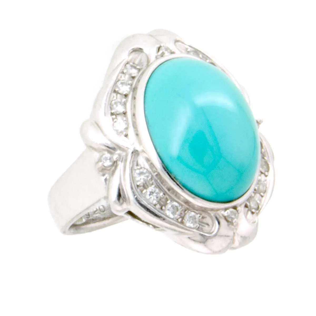 Vintage 9.52ct Persian Turquoise & Diamond Ring