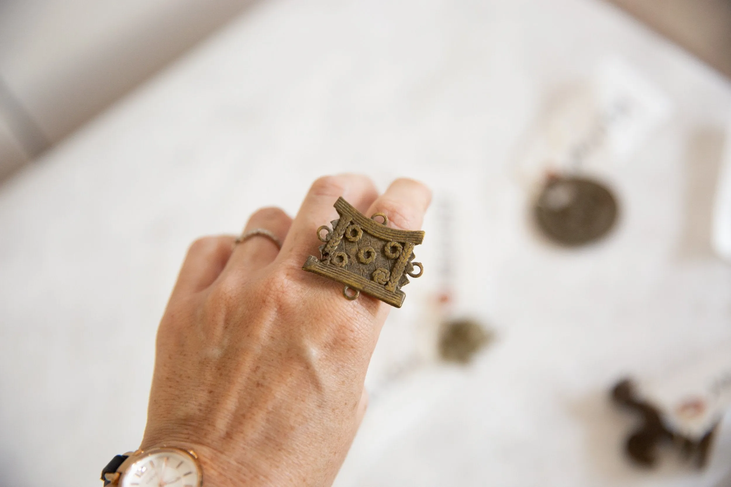 Vintage African Bronze Adjustable Shield Ring