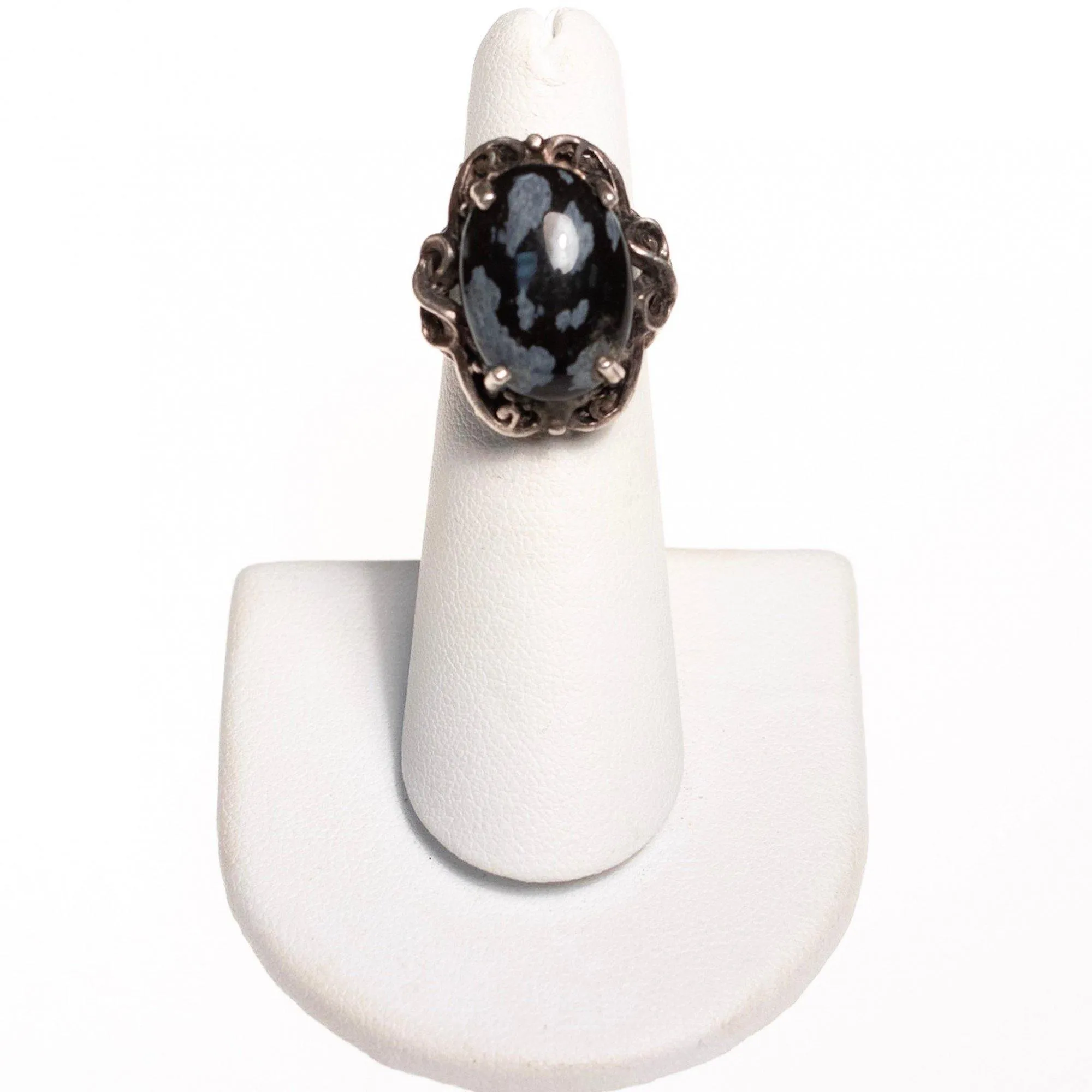 Vintage Black and Gray Jasper Ring Set In Sterling Silver