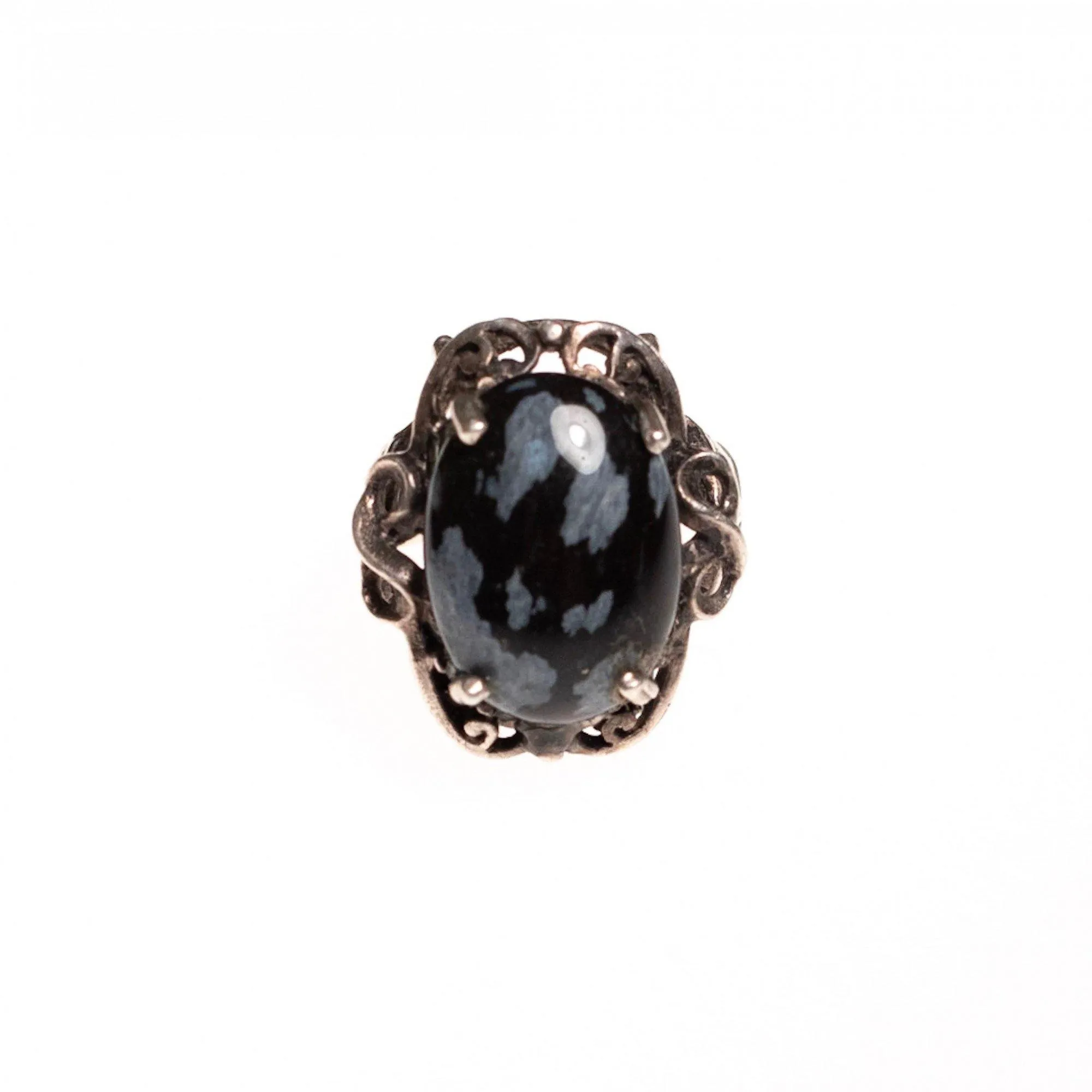 Vintage Black and Gray Jasper Ring Set In Sterling Silver