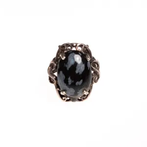 Vintage Black and Gray Jasper Ring Set In Sterling Silver
