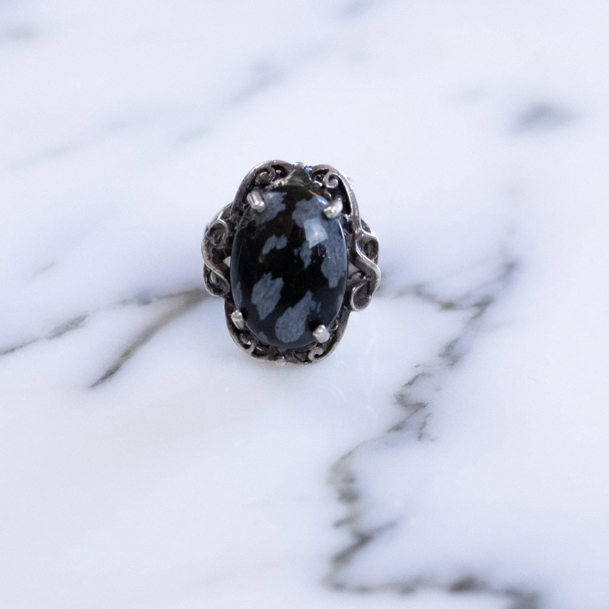 Vintage Black and Gray Jasper Ring Set In Sterling Silver