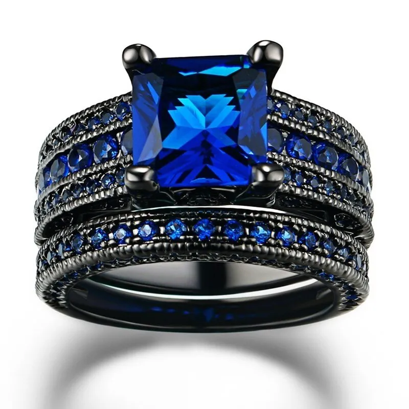 Vintage Blue Sapphire Ring Set For Women Wedding Jewellery