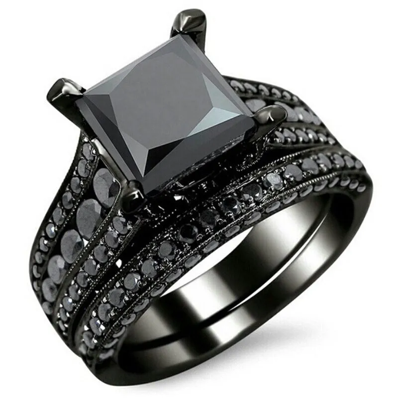 Vintage Blue Sapphire Ring Set For Women Wedding Jewellery
