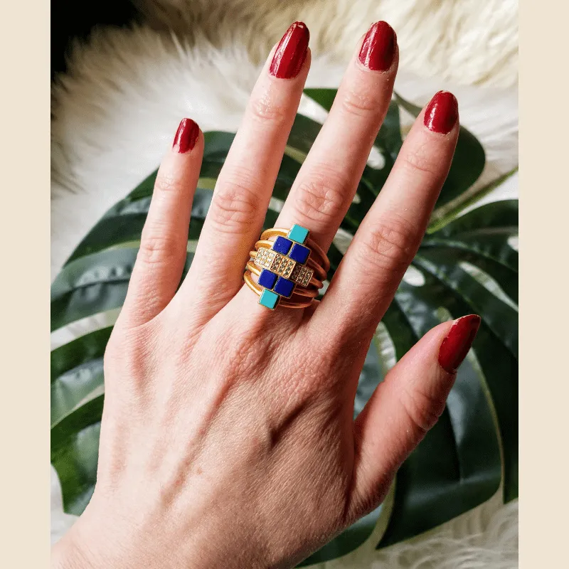 Vintage - Bricked Lapis Stack Ring