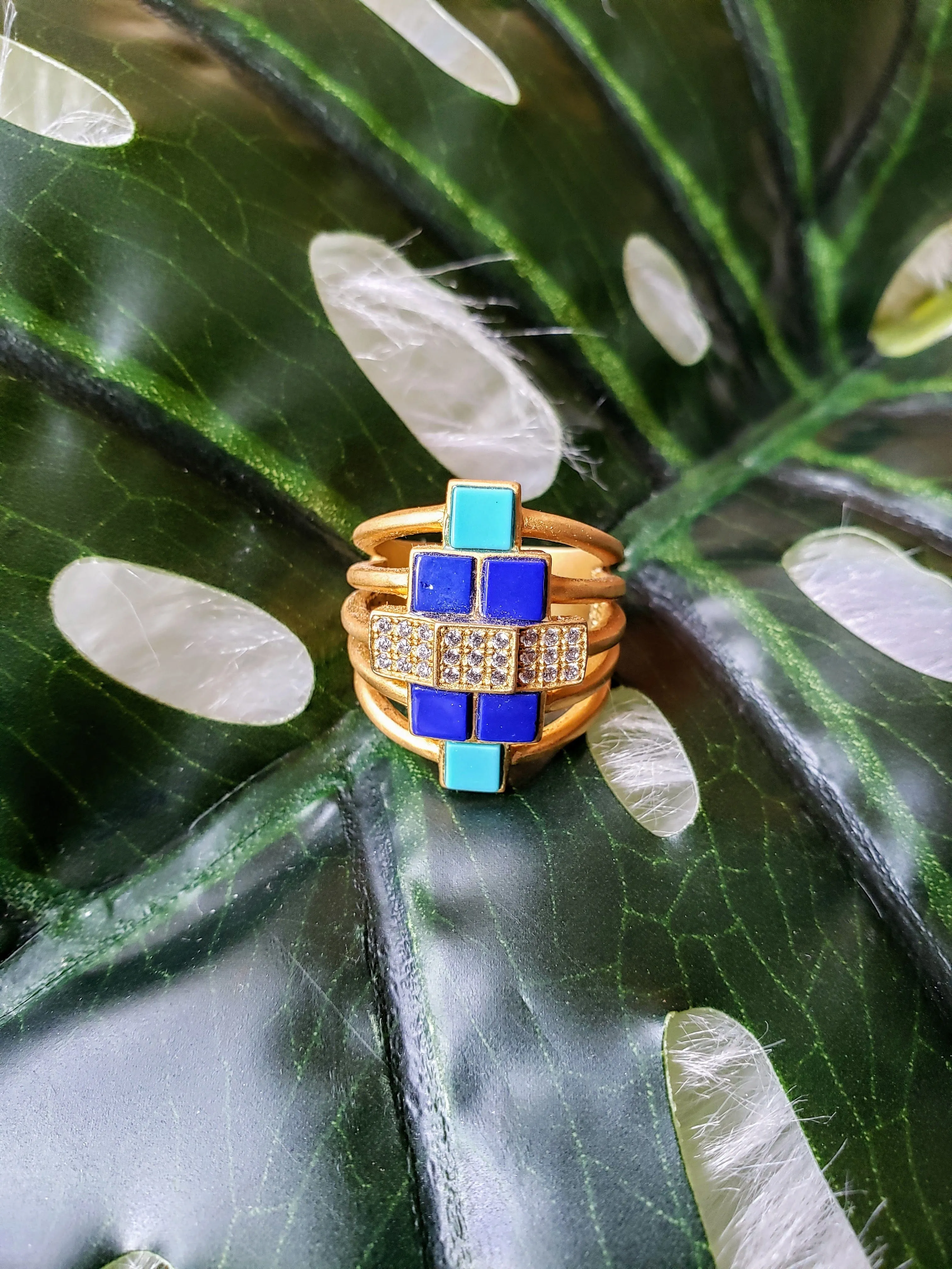 Vintage - Bricked Lapis Stack Ring