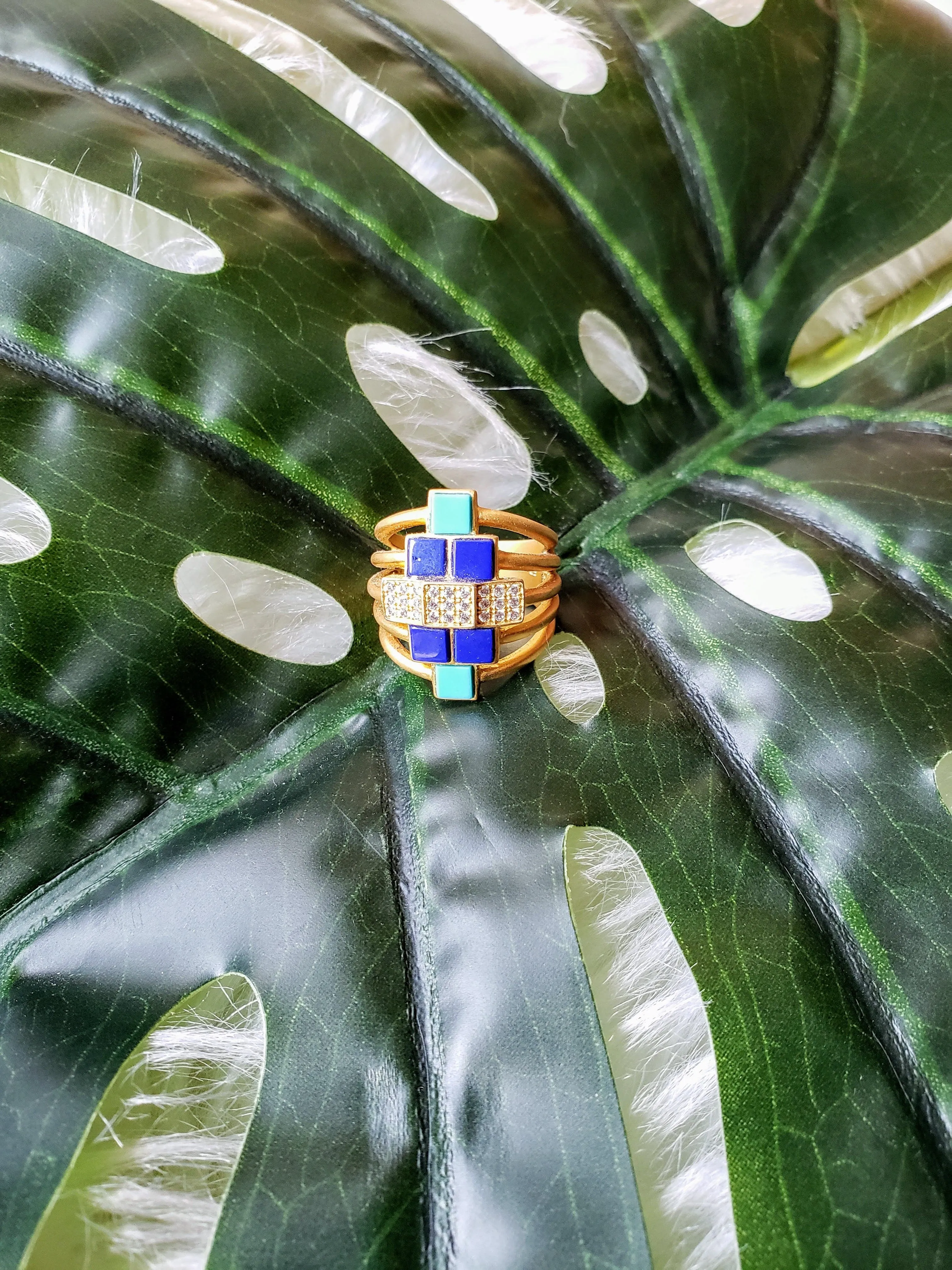 Vintage - Bricked Lapis Stack Ring
