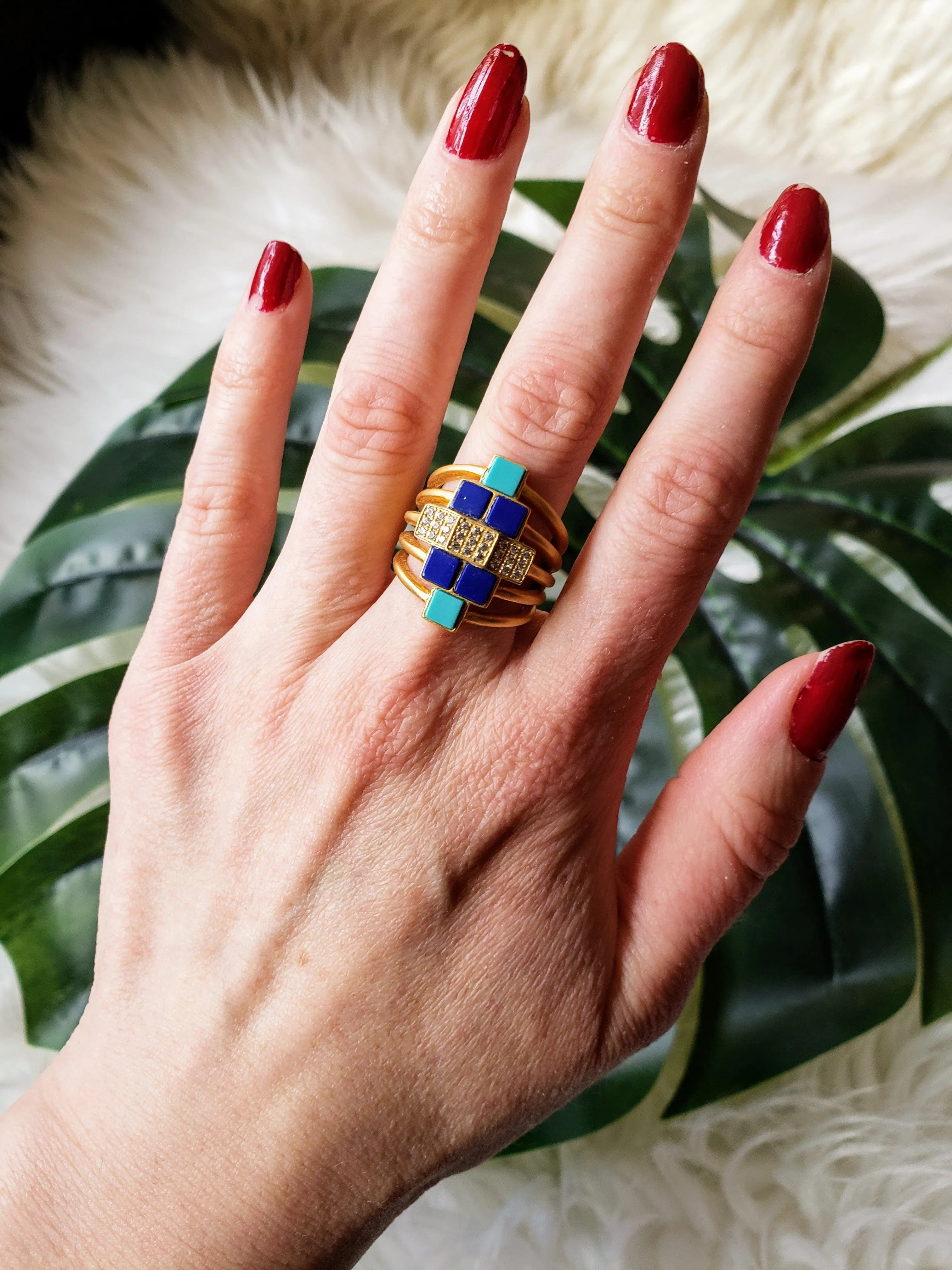 Vintage - Bricked Lapis Stack Ring