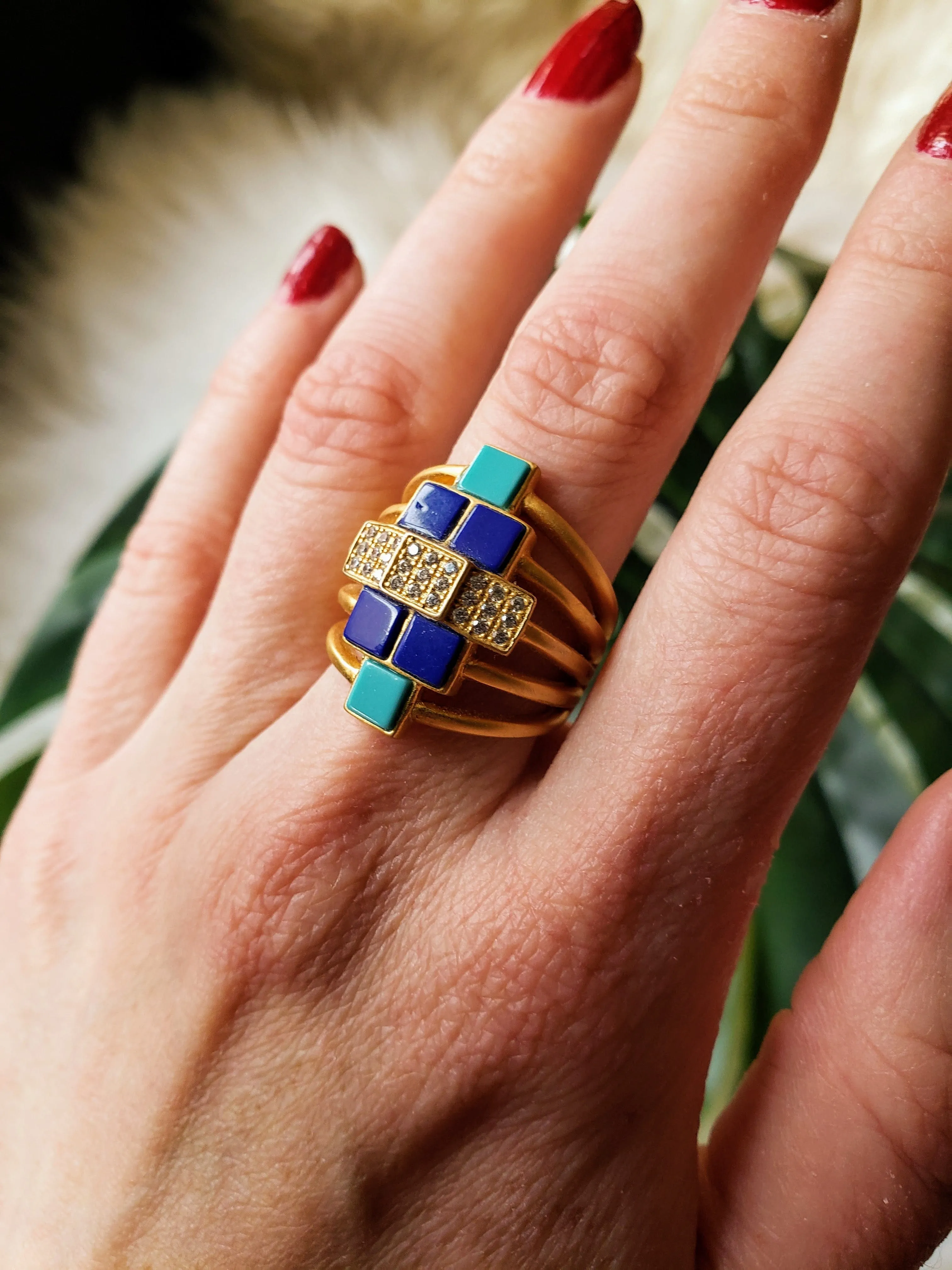 Vintage - Bricked Lapis Stack Ring