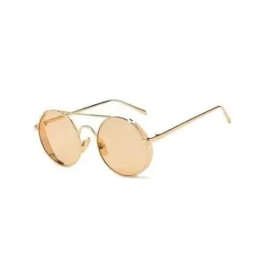 Vintage Crossbar Metal Frame Round Sunglasses - Gold
