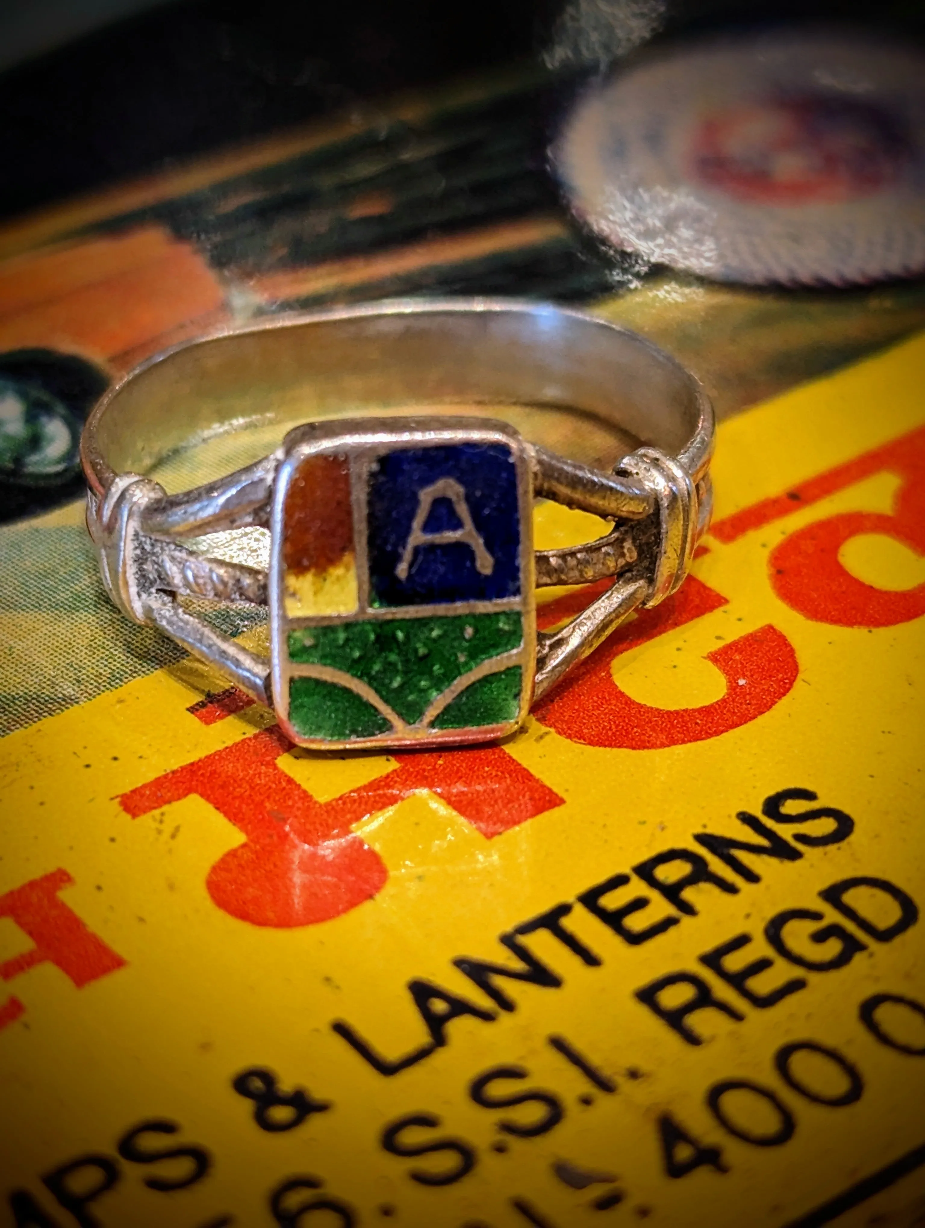 Vintage enamel initial rings