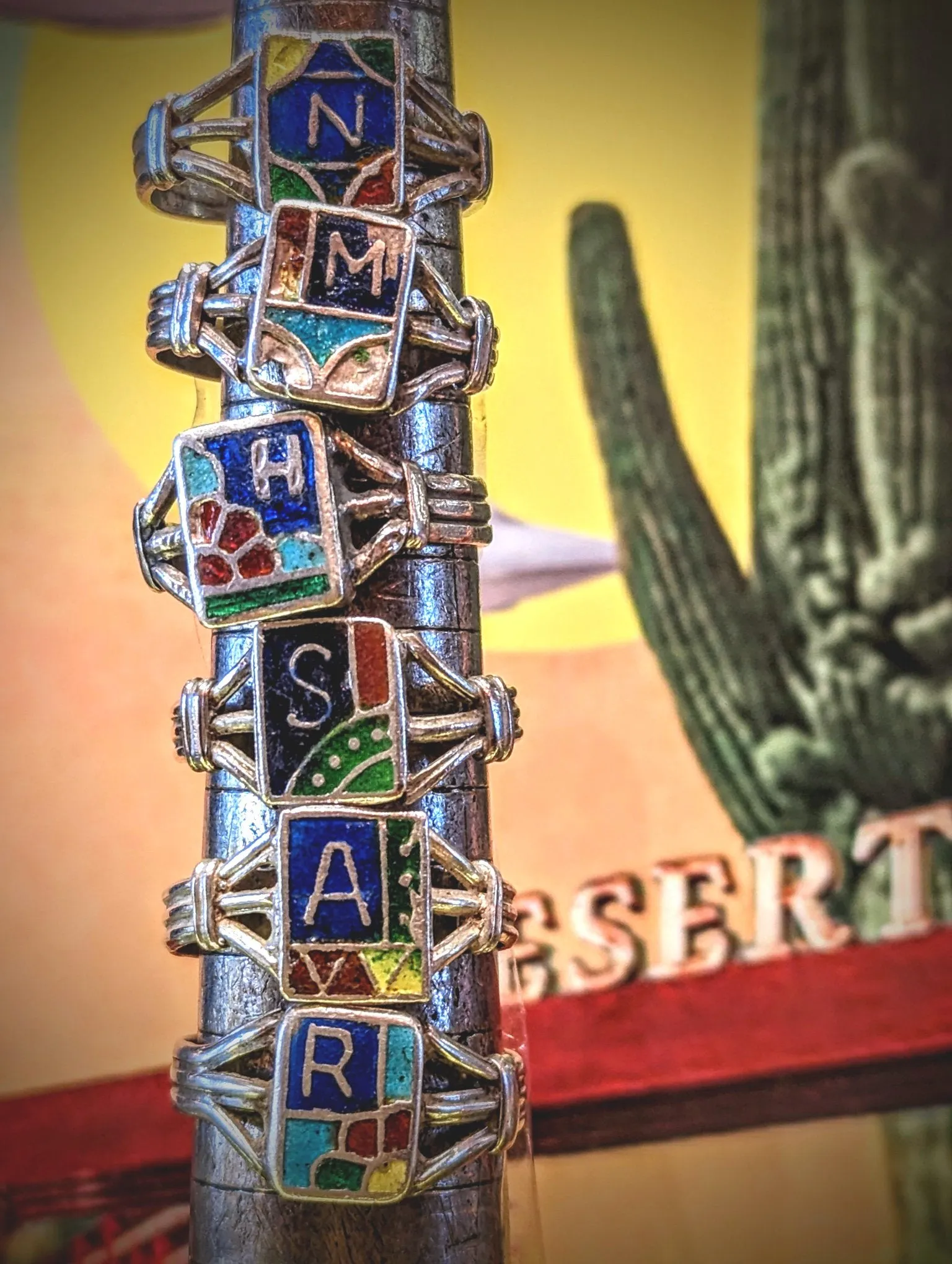 Vintage enamel initial rings
