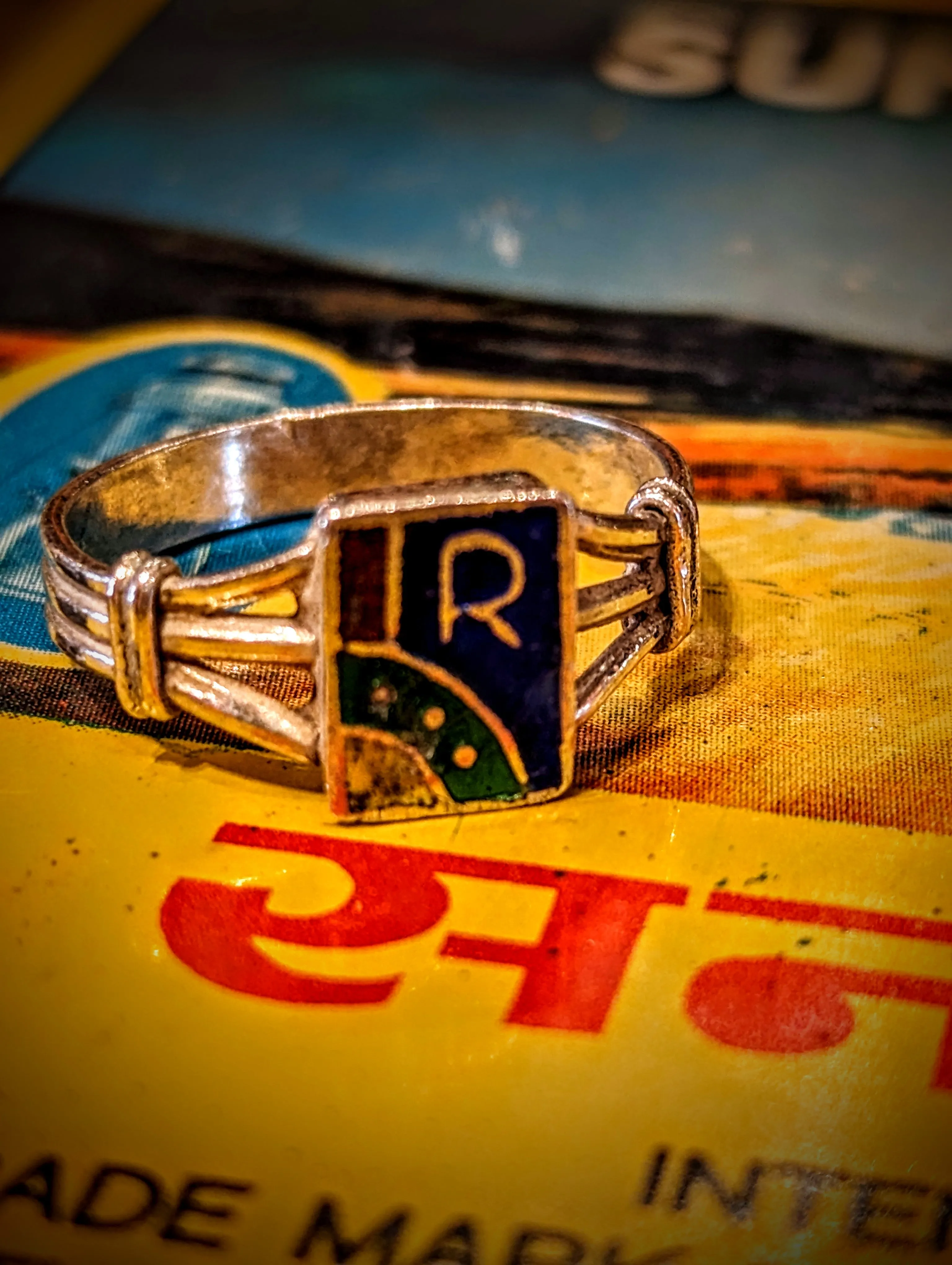 Vintage enamel initial rings