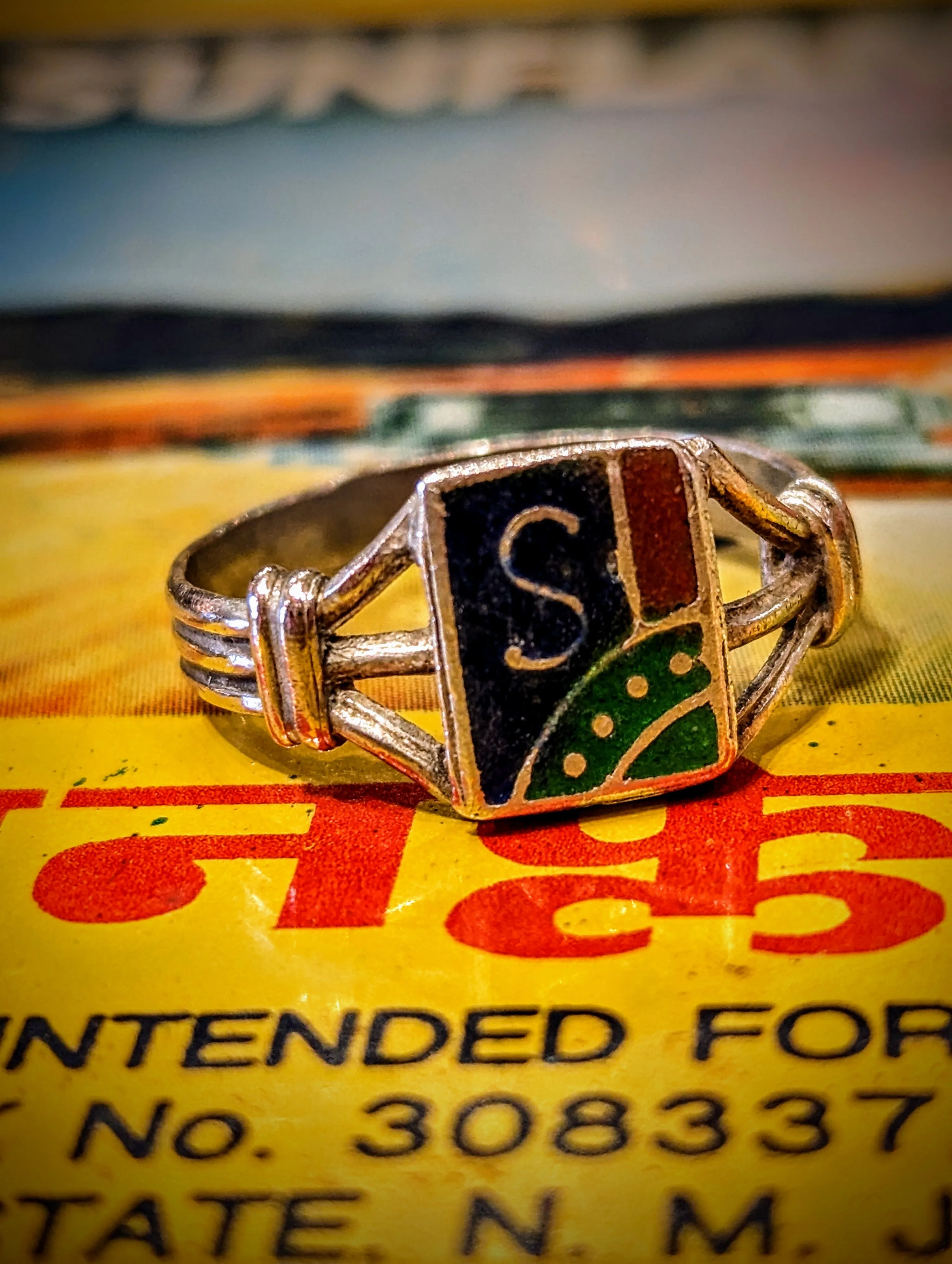 Vintage enamel initial rings
