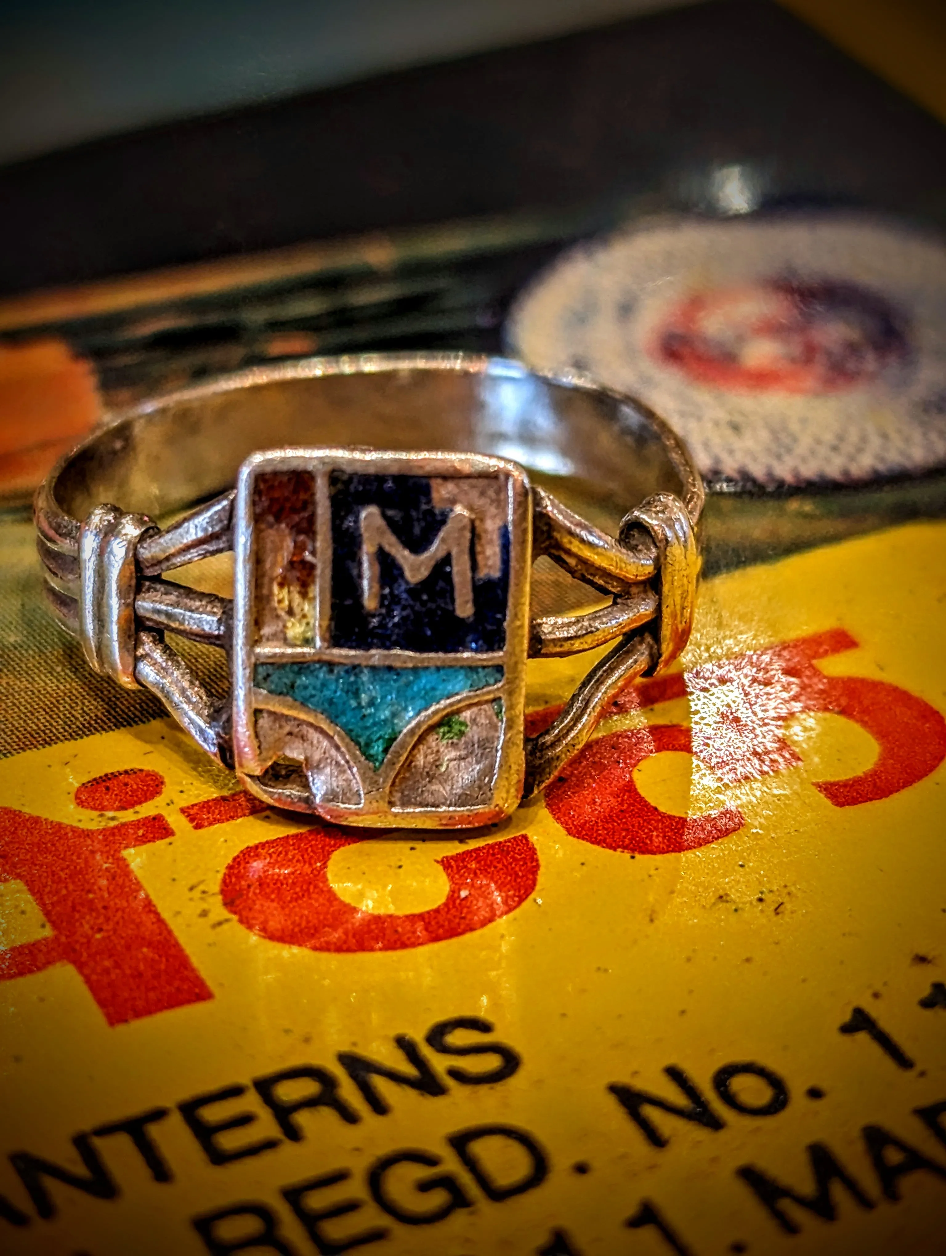 Vintage enamel initial rings