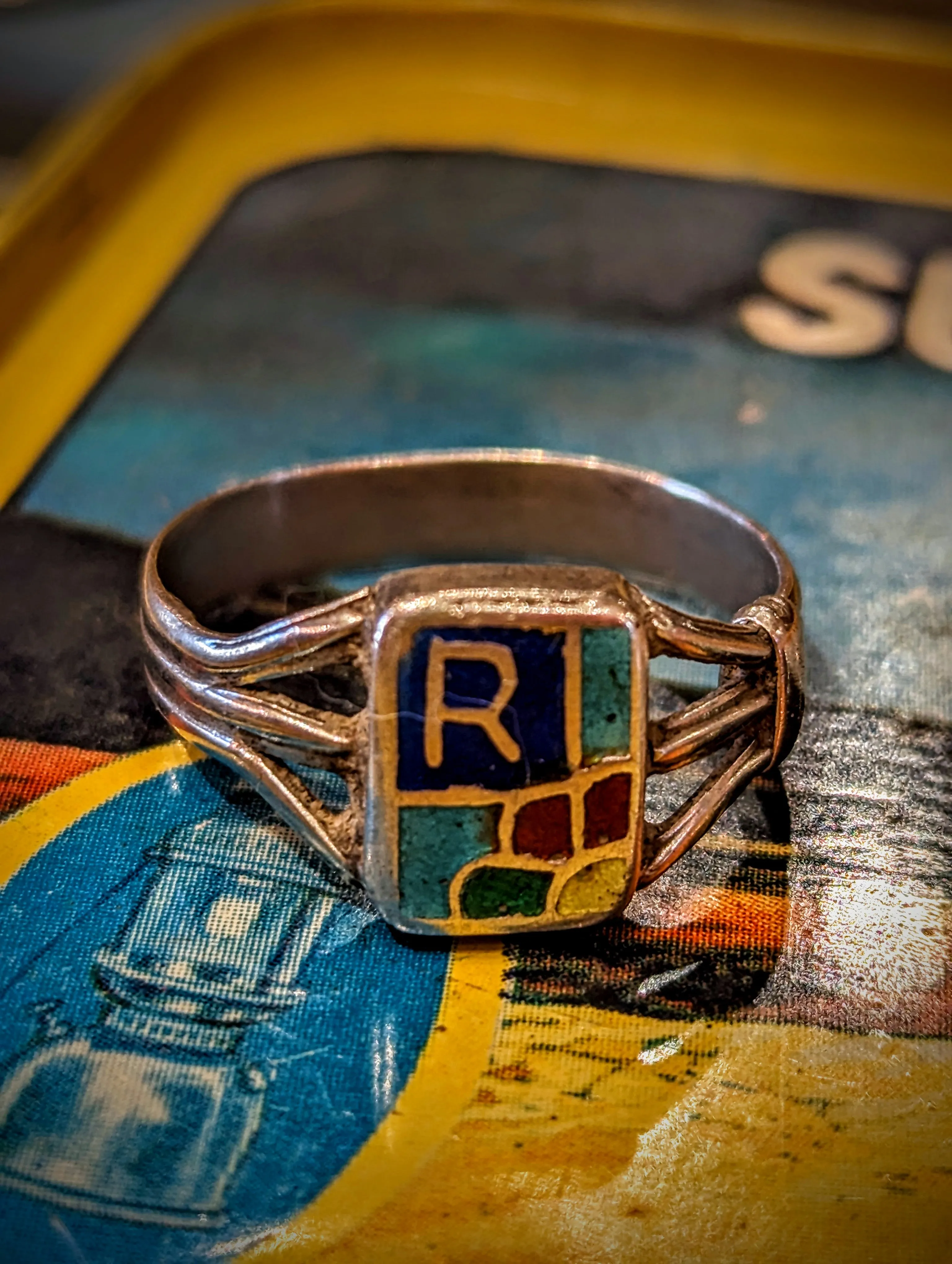 Vintage enamel initial rings