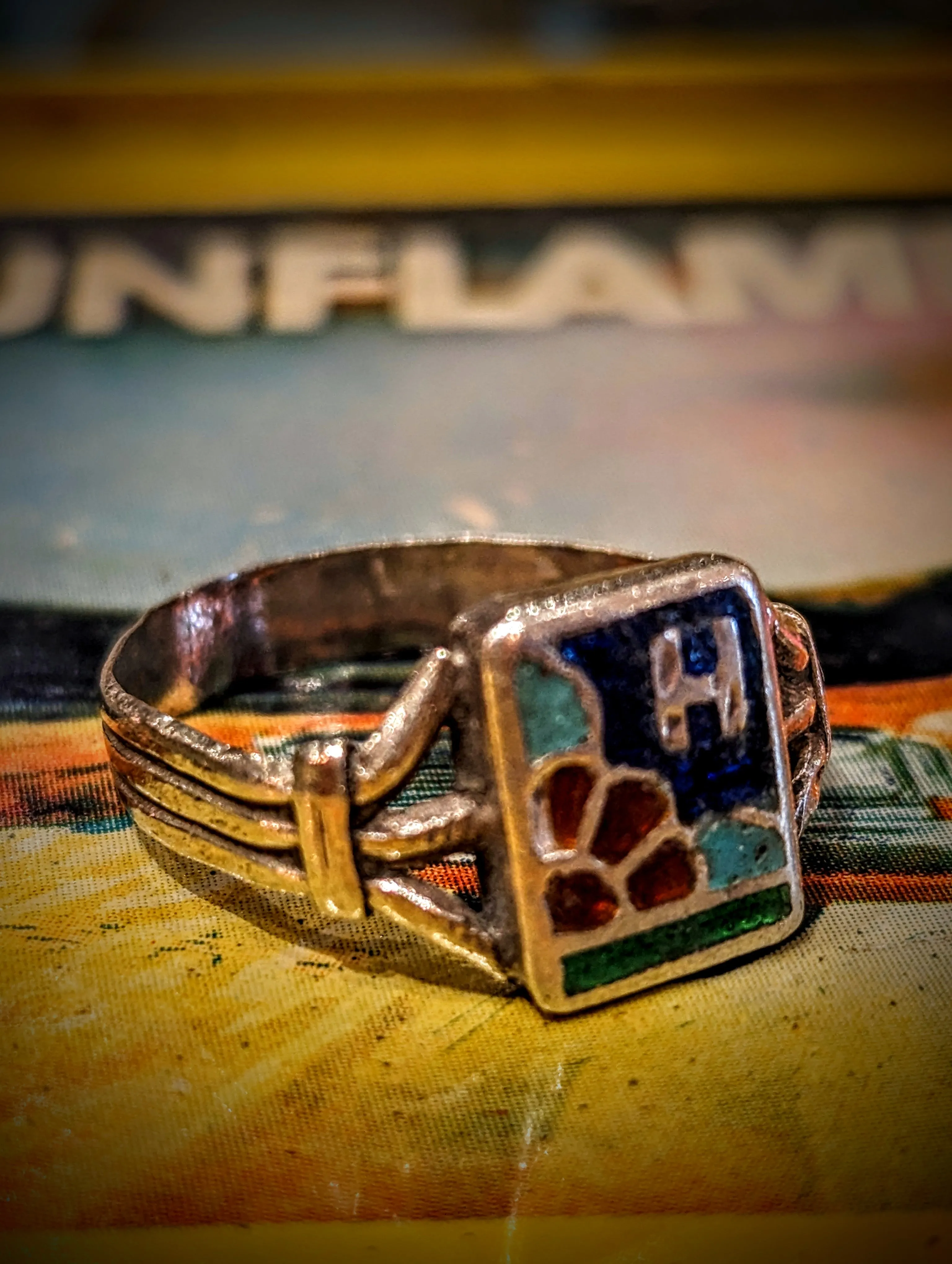Vintage enamel initial rings