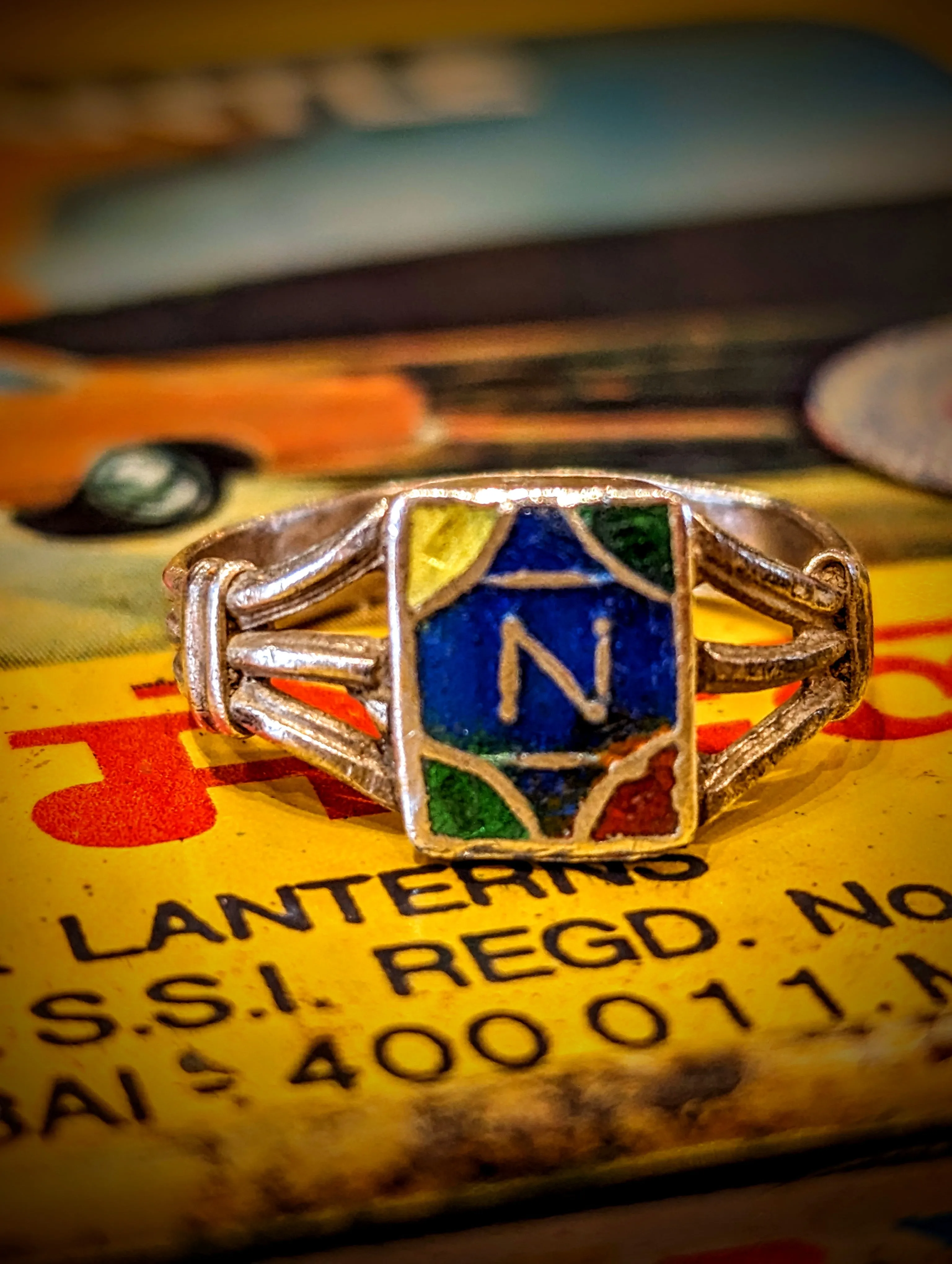 Vintage enamel initial rings