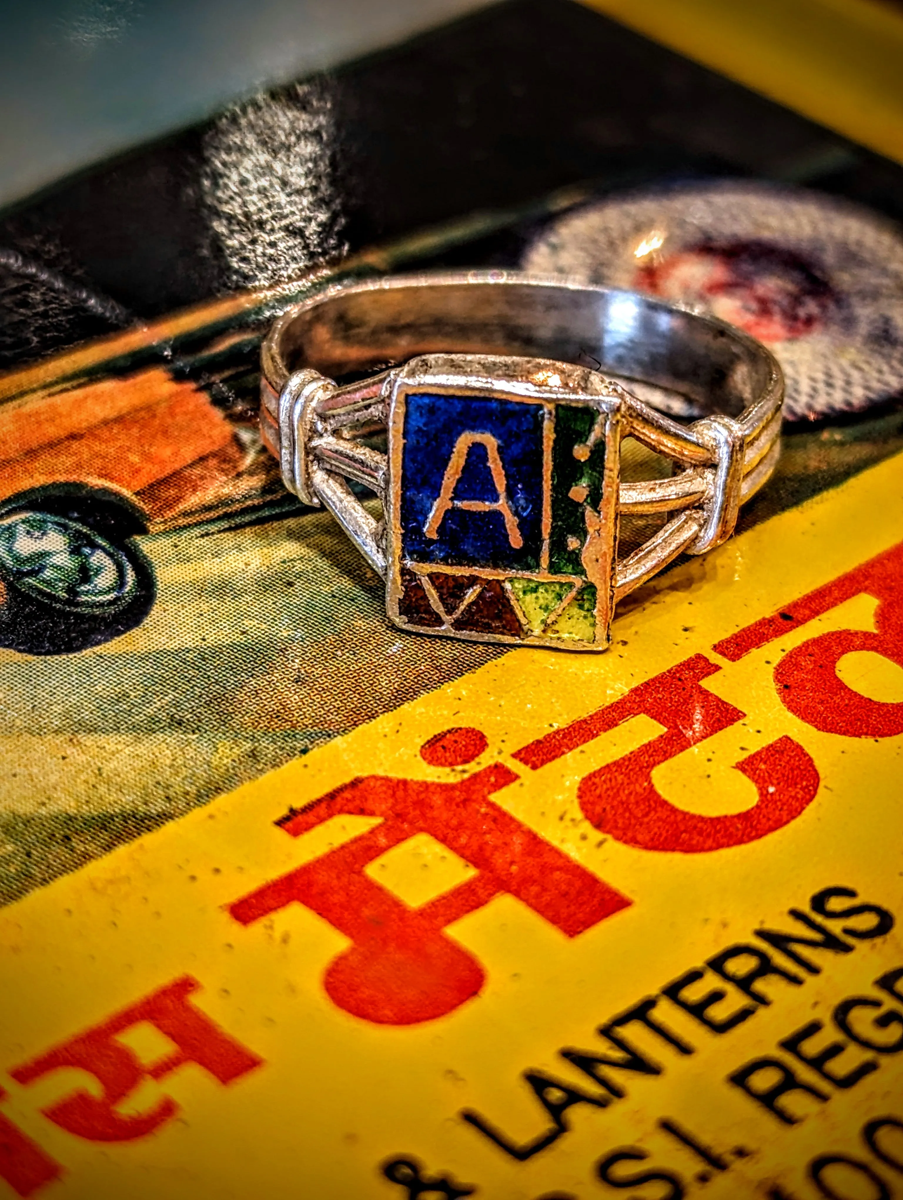 Vintage enamel initial rings