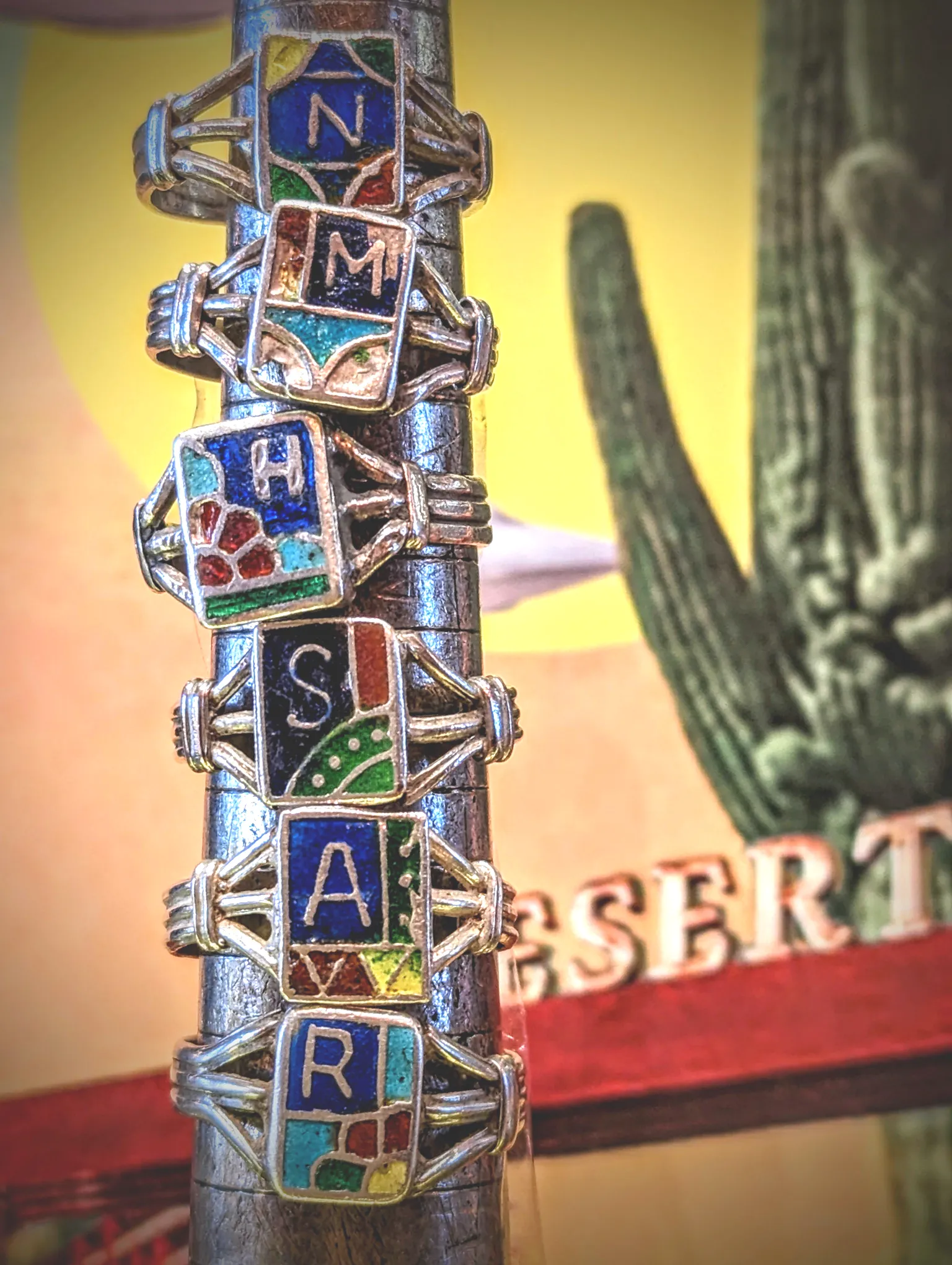 Vintage enamel initial rings