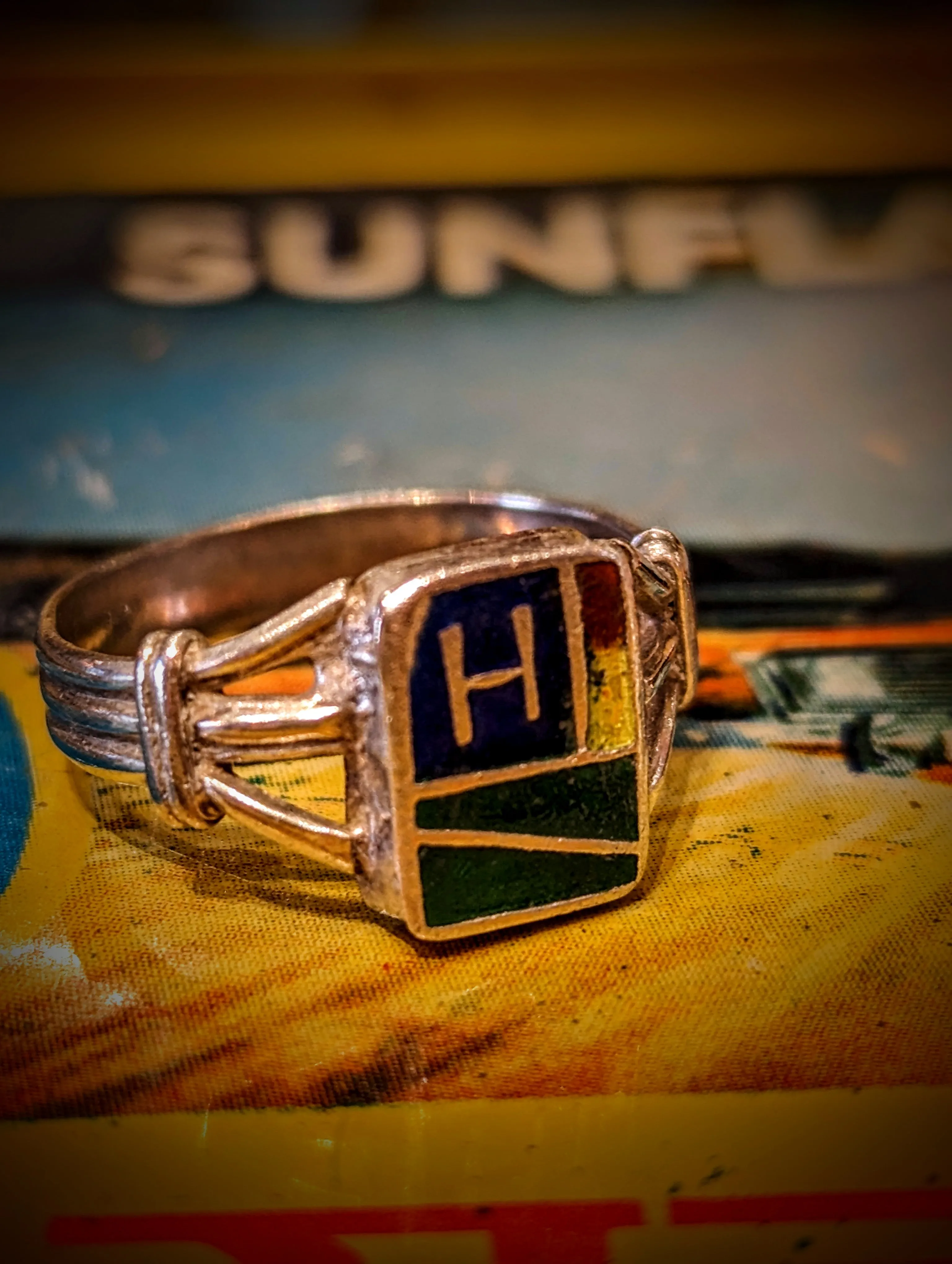 Vintage enamel initial rings