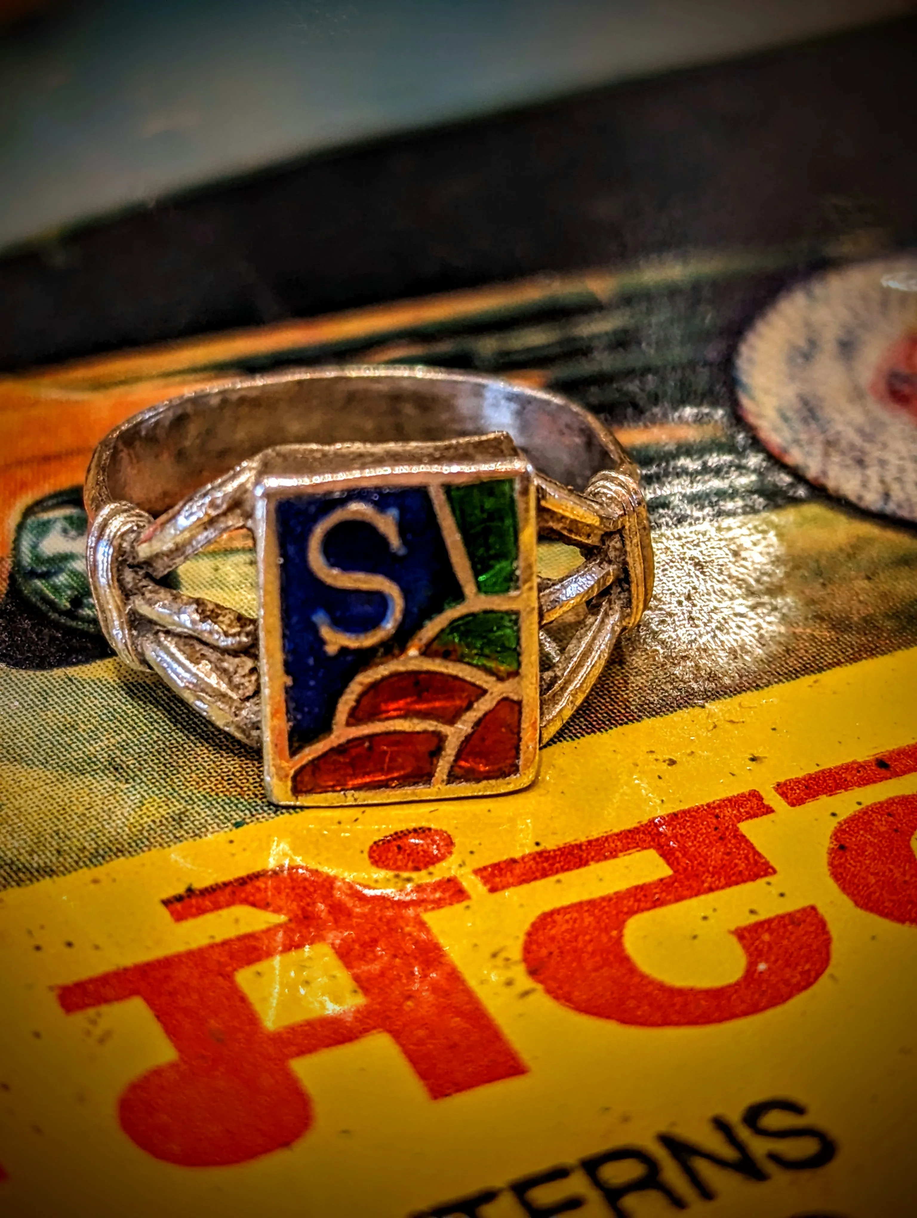 Vintage enamel initial rings