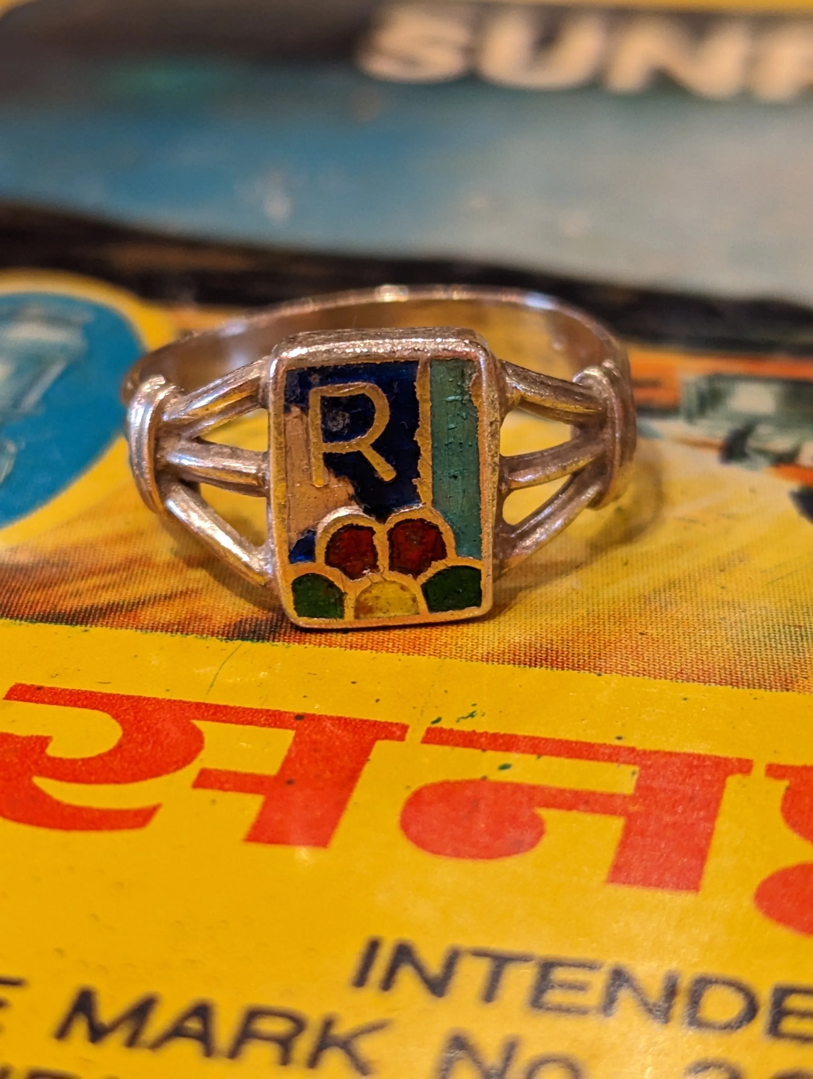 Vintage enamel initial rings
