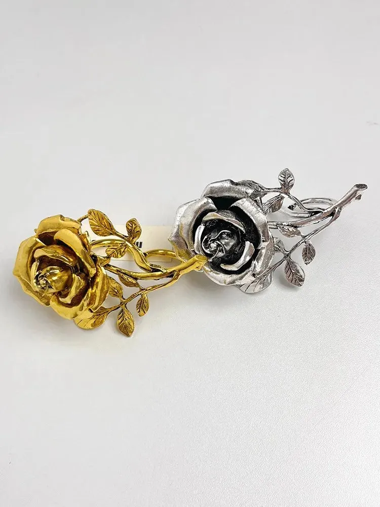 Vintage Exaggerated Metal Rose Flower Large Open Ring