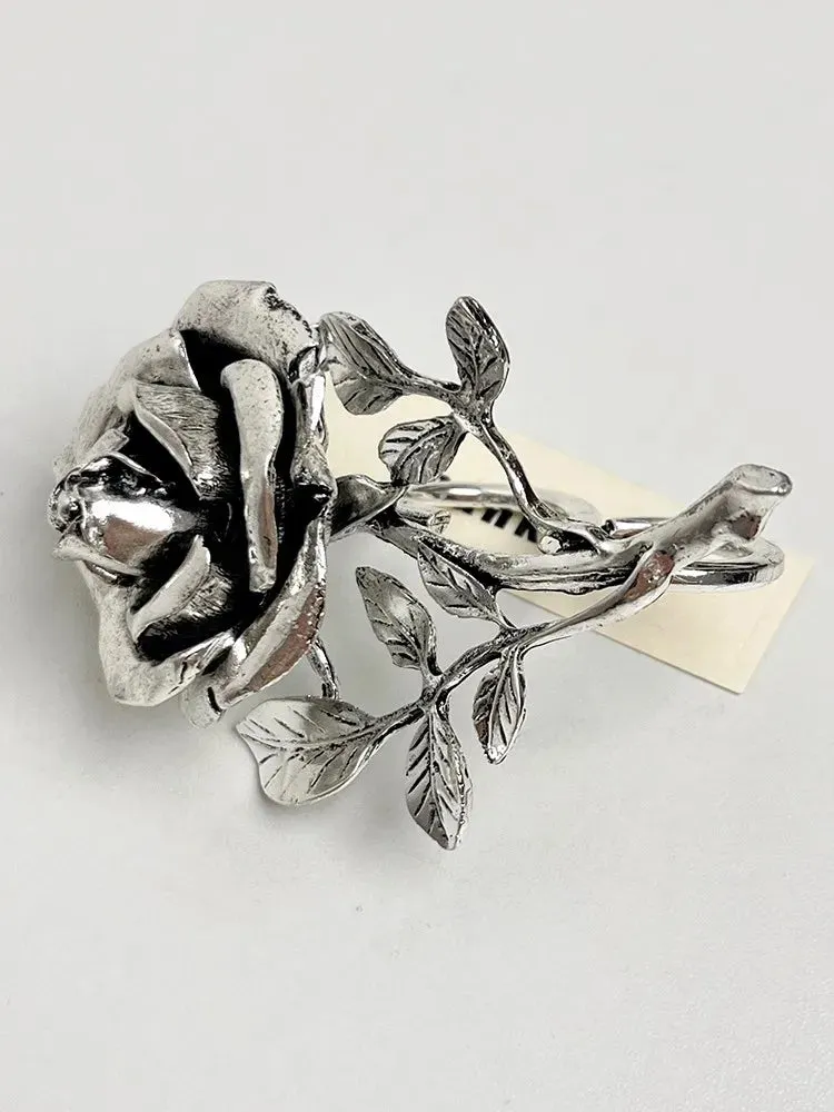 Vintage Exaggerated Metal Rose Flower Large Open Ring
