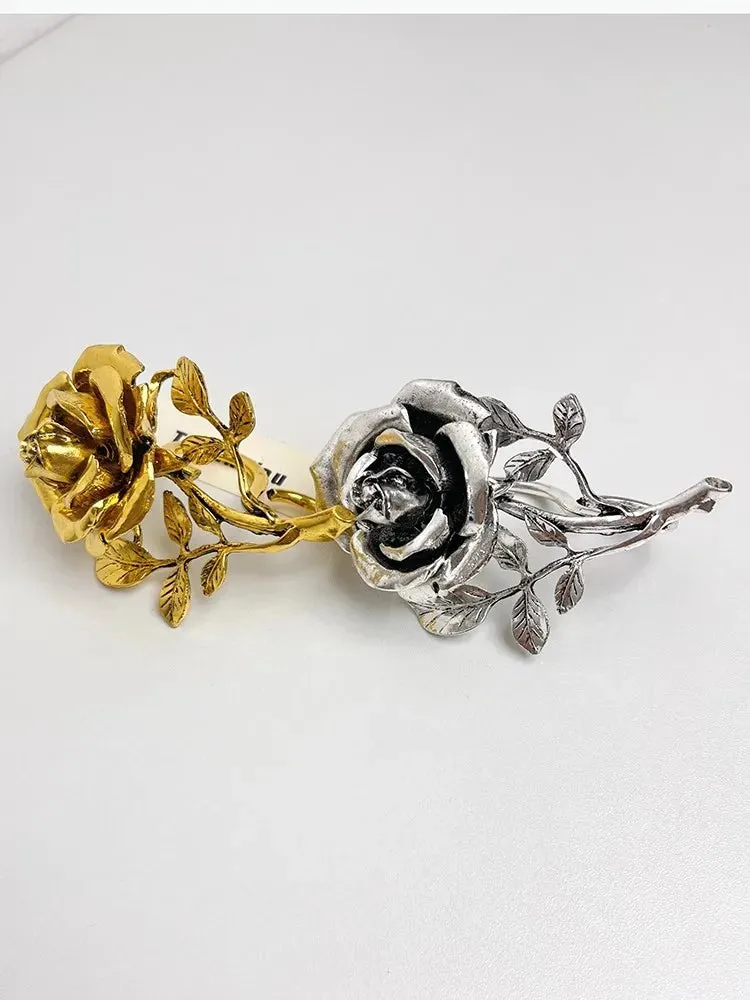 Vintage Exaggerated Metal Rose Flower Large Open Ring