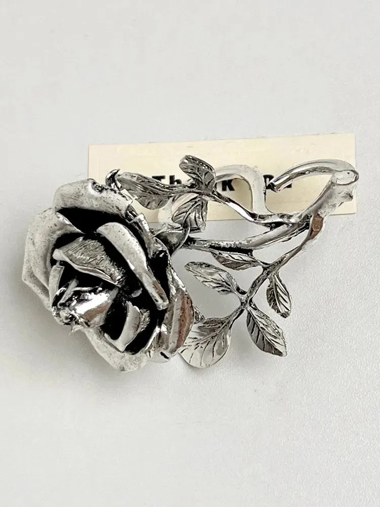 Vintage Exaggerated Metal Rose Flower Large Open Ring