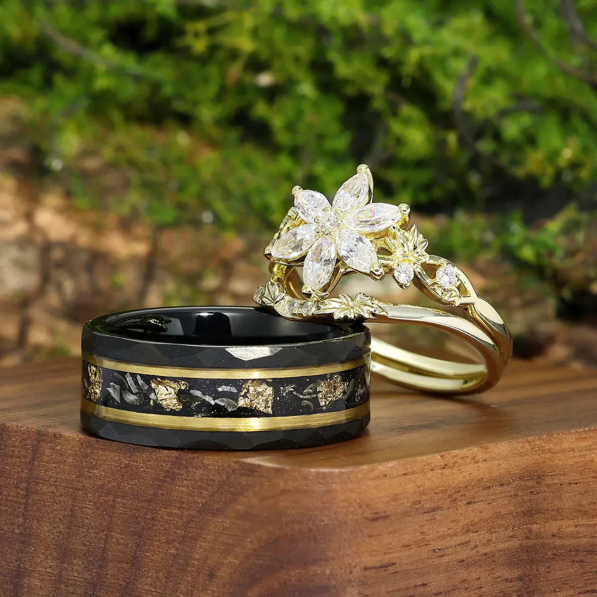 Vintage Floral Moissanite Leaf Engagement Rings For Couples His And Hers Marriage Rings