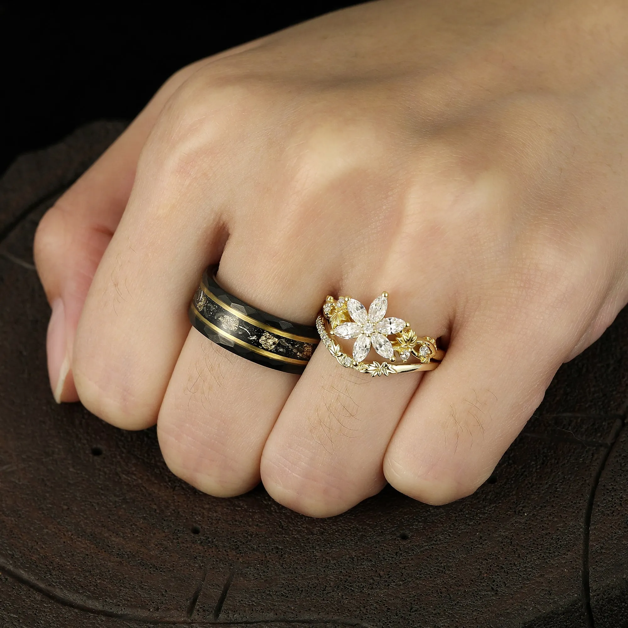 Vintage Floral Moissanite Leaf Engagement Rings For Couples His And Hers Marriage Rings