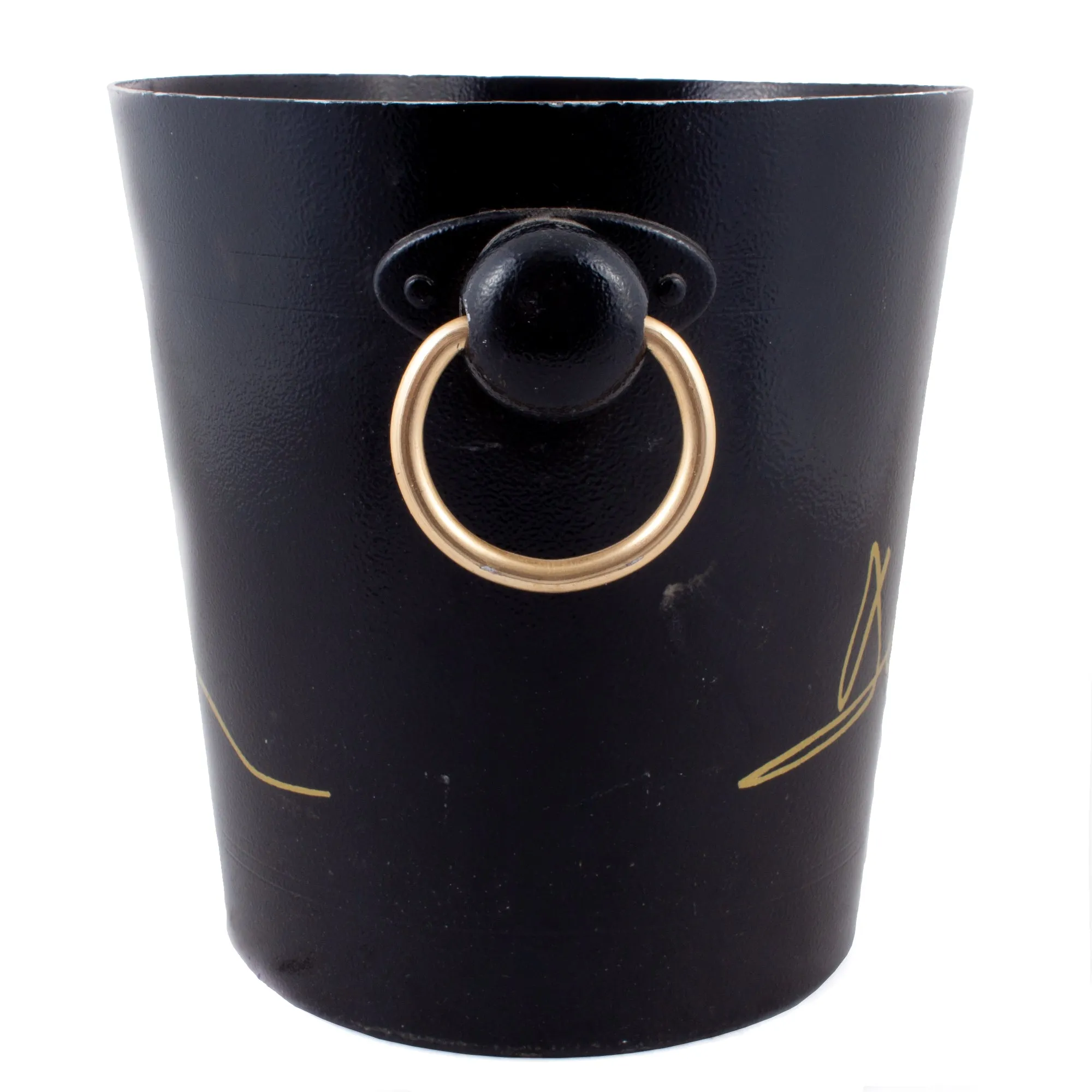Vintage French Black & Gold Metal Ice Bucket from Deutz
