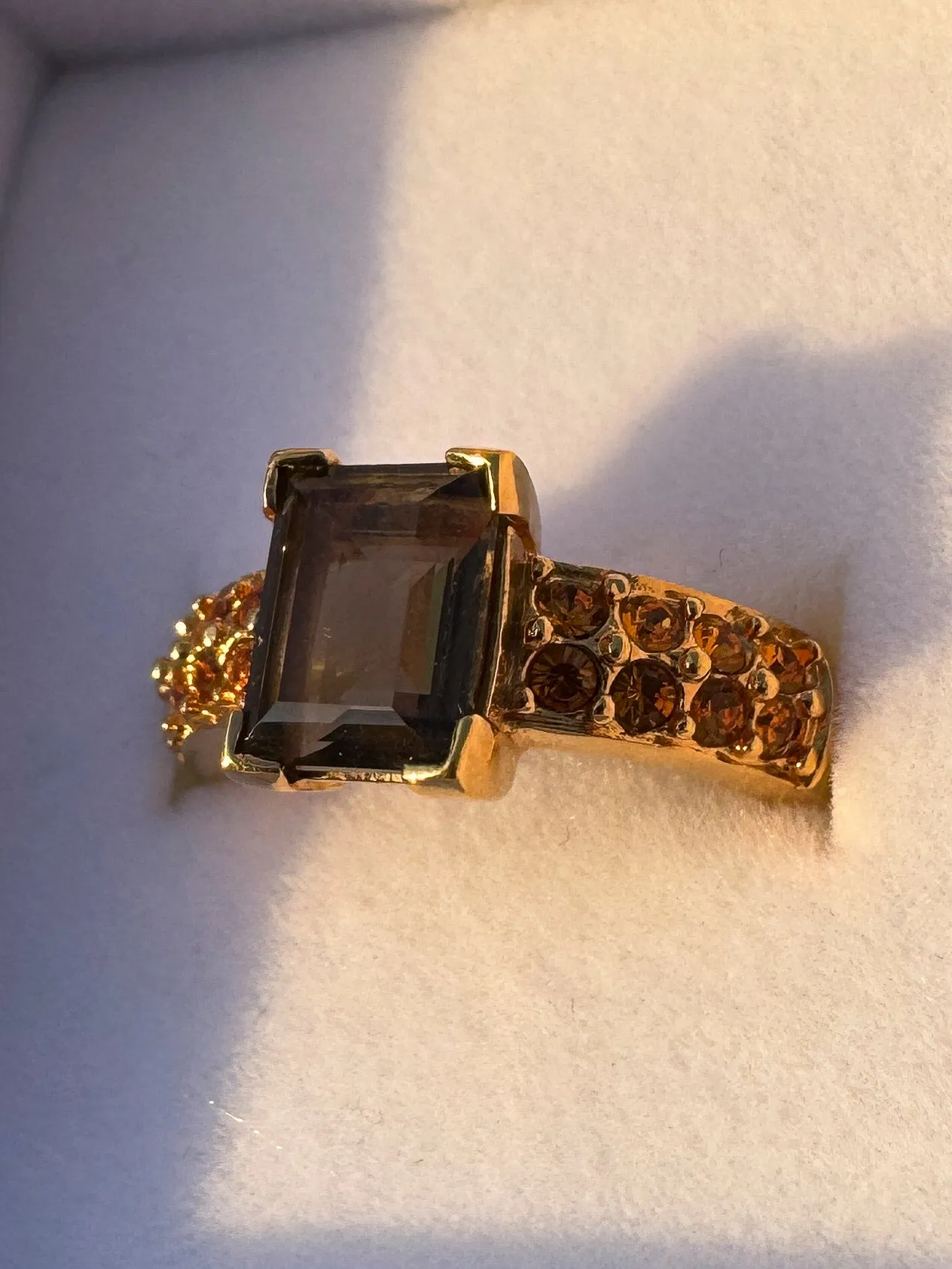 Vintage Golden Swarovski Smoky Quartz Statement Ring – Size 6
