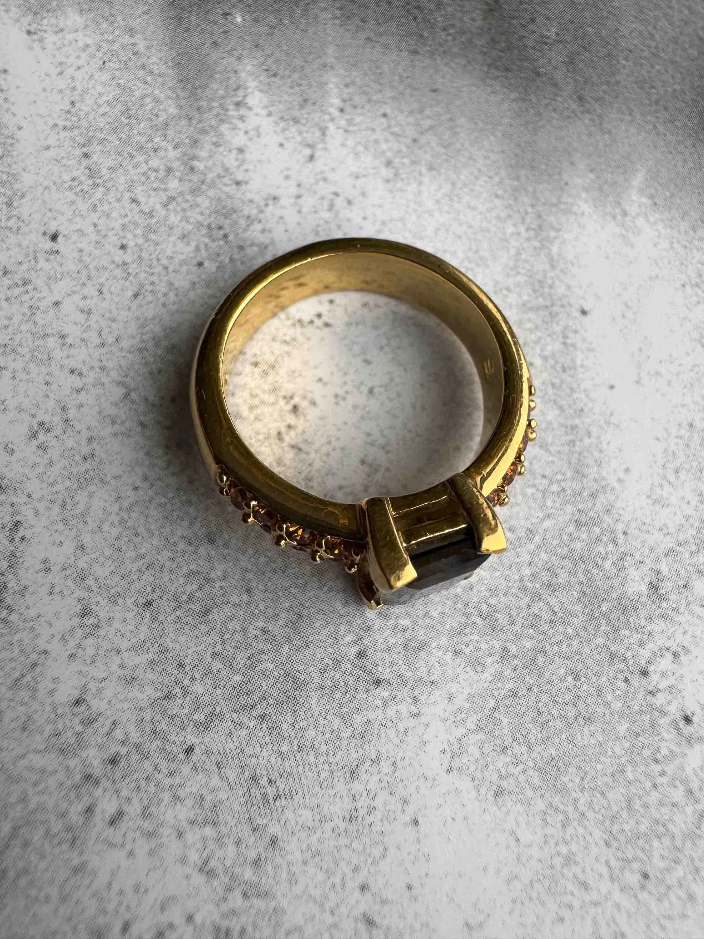 Vintage Golden Swarovski Smoky Quartz Statement Ring – Size 6
