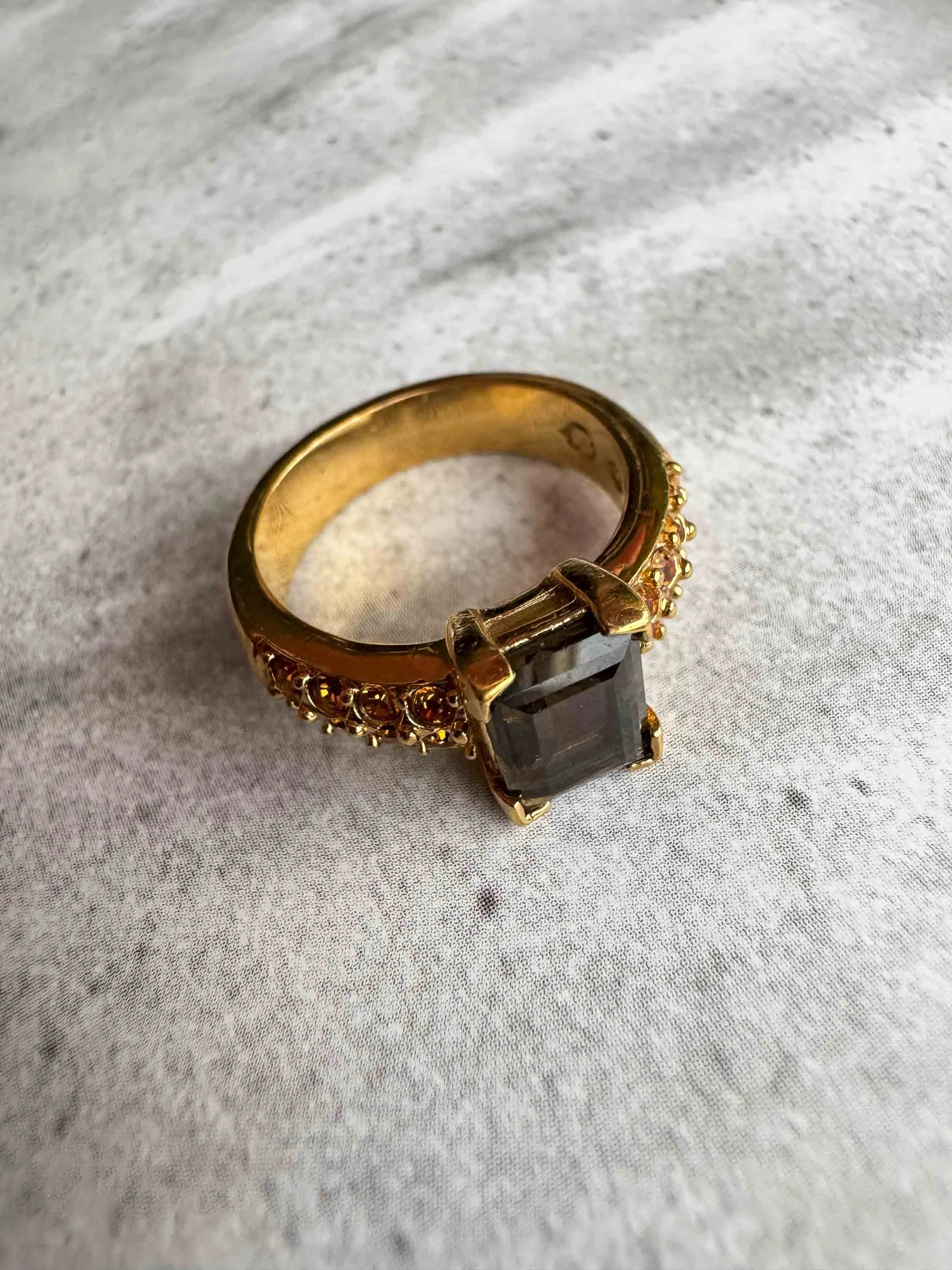 Vintage Golden Swarovski Smoky Quartz Statement Ring – Size 6