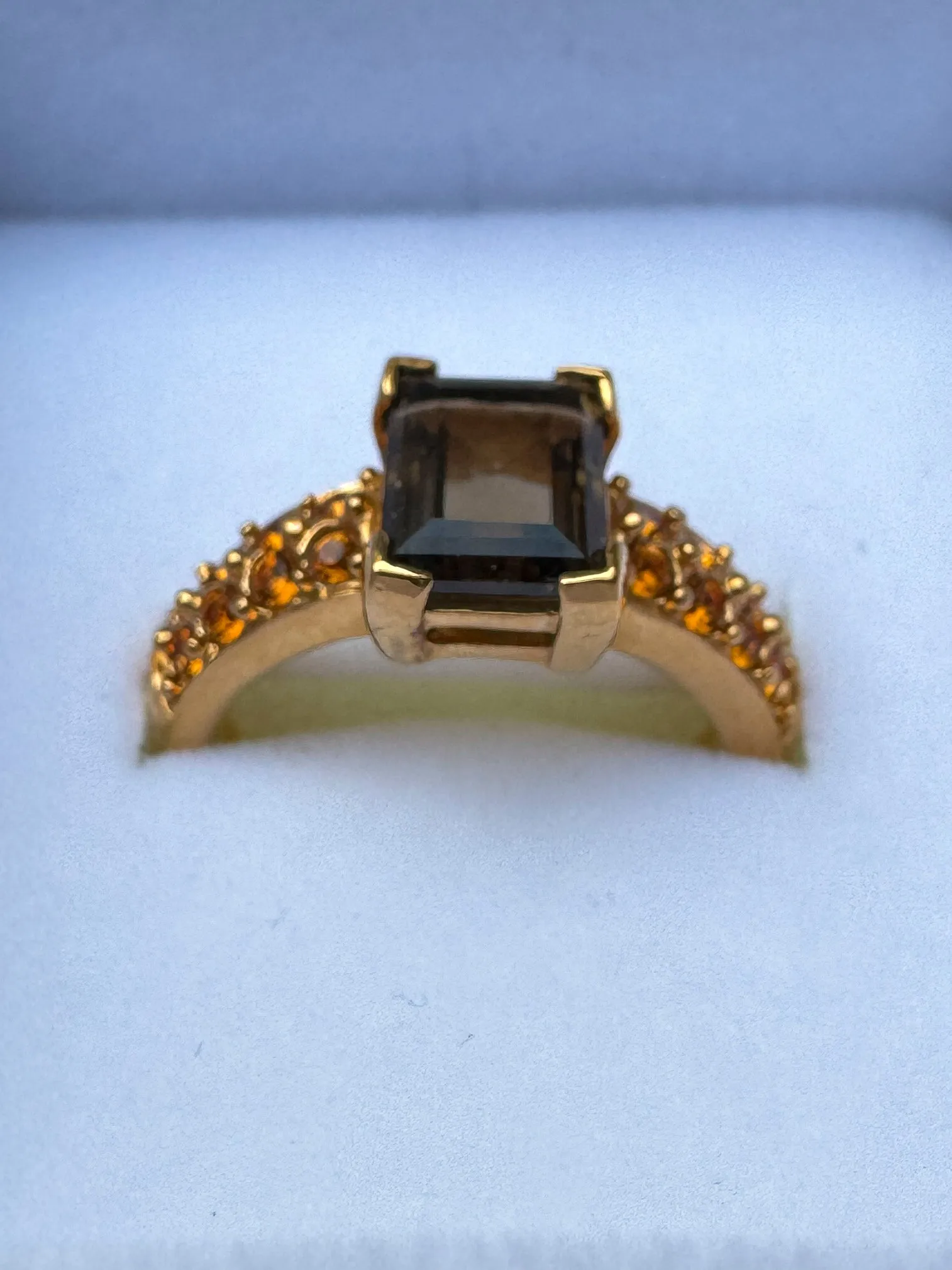 Vintage Golden Swarovski Smoky Quartz Statement Ring – Size 6
