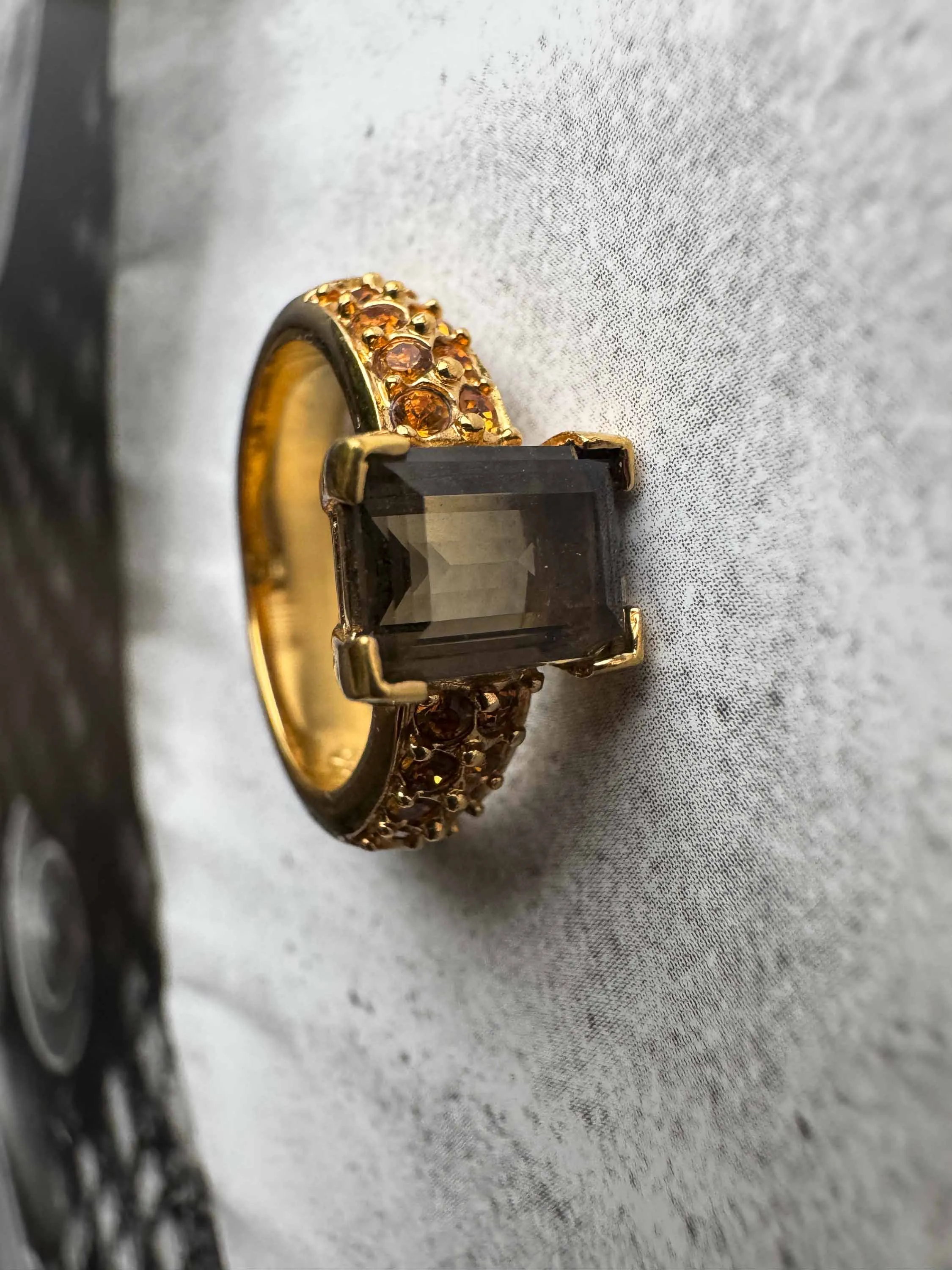 Vintage Golden Swarovski Smoky Quartz Statement Ring – Size 6