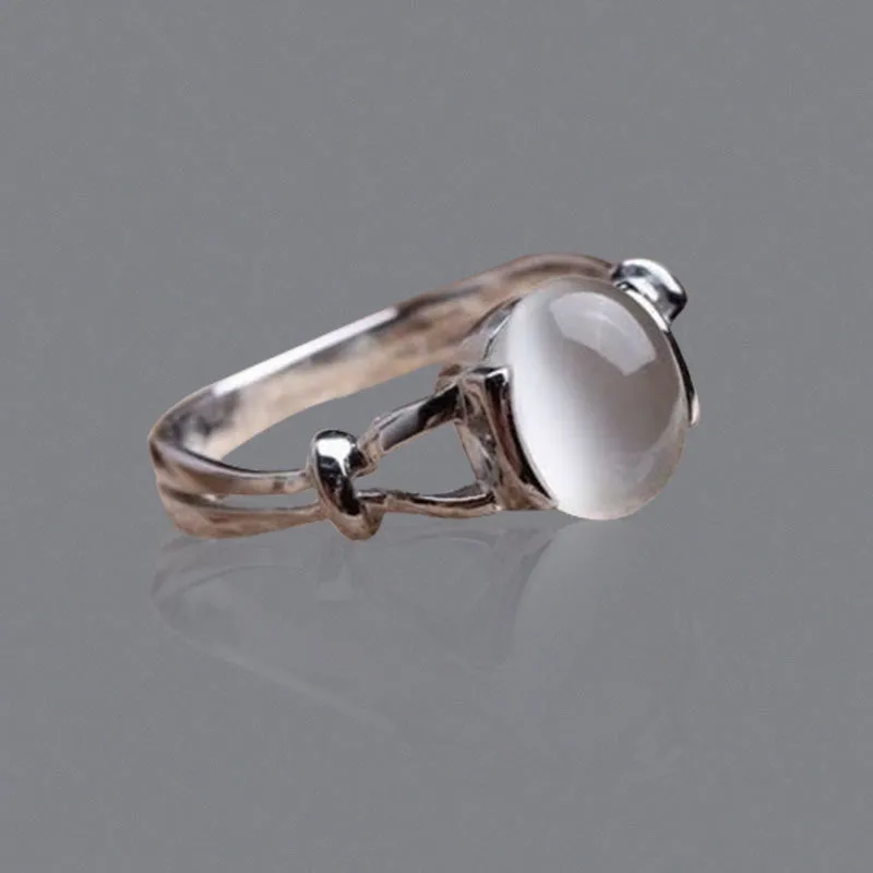 Vintage Green Moonstone Ring Silver Angel for Women Jewelry